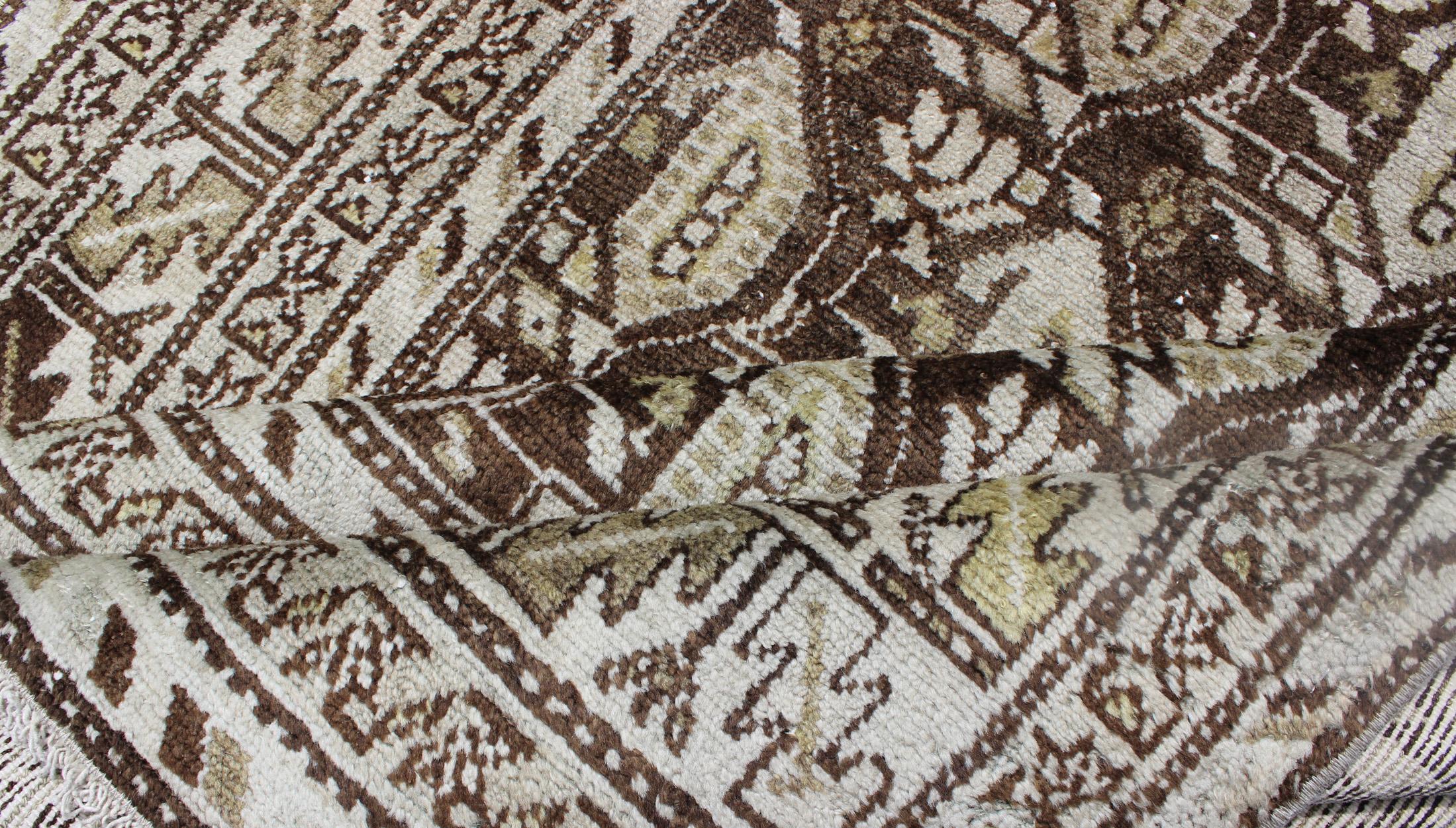 Early 20th Century Antique Persian Malayer Runner with All-Over Paisley Design in Brown & Neutrals For Sale