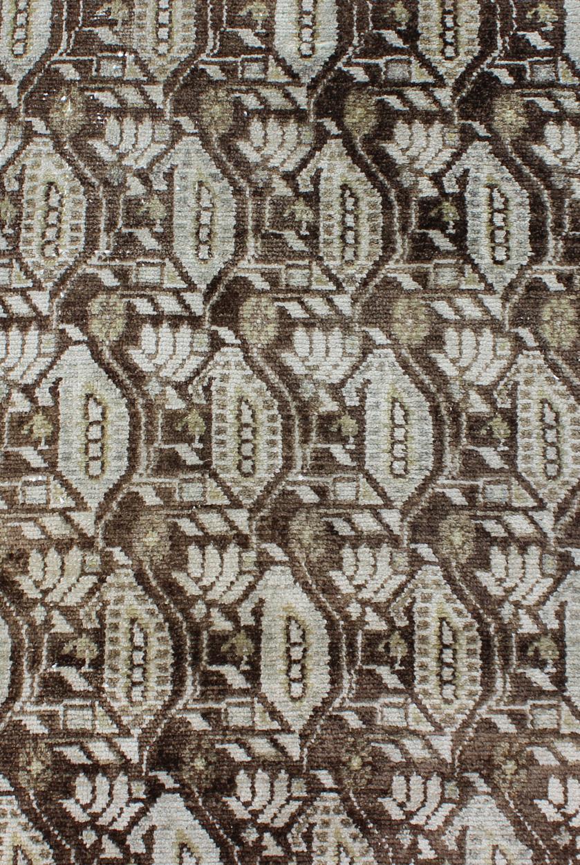 Wool Antique Persian Malayer Runner with All-Over Paisley Design in Brown & Neutrals For Sale