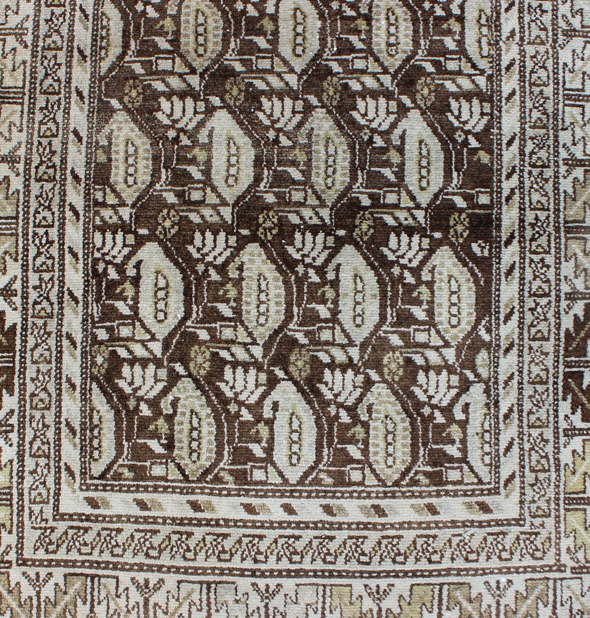 Antique Persian Malayer Runner with All-Over Paisley Design in Brown & Neutrals For Sale 1