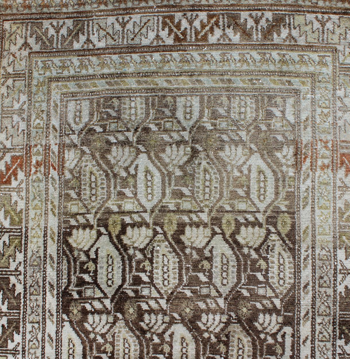 Antique Persian Malayer Runner with All-Over Paisley Design in Brown & Neutrals For Sale 2