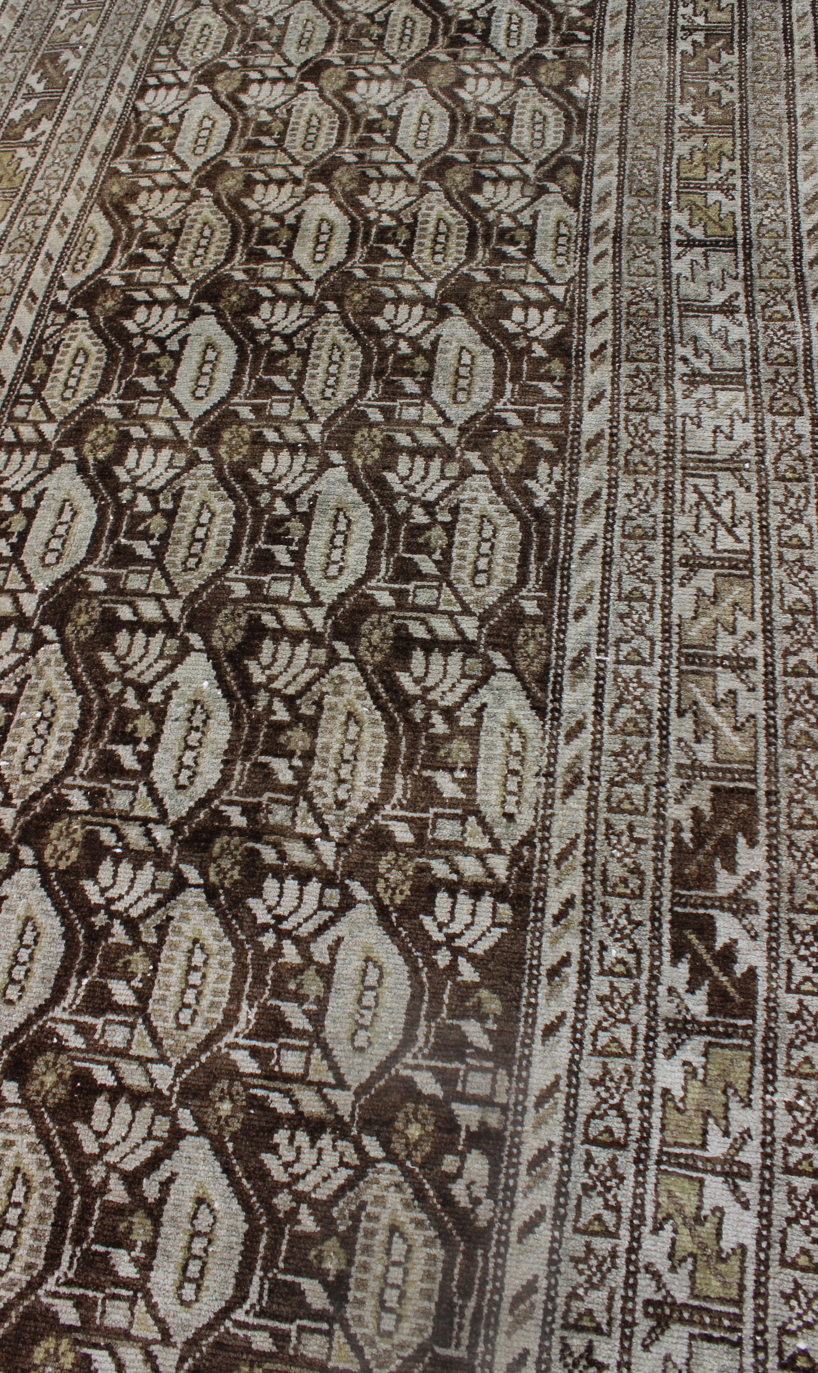 Antique Persian Malayer Runner with All-Over Paisley Design in Brown & Neutrals For Sale 3