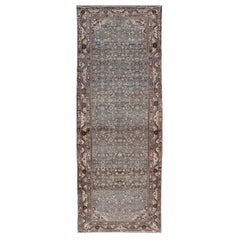 Antique Persian Malayer Runner with All over Herati Design in Blue and Brown