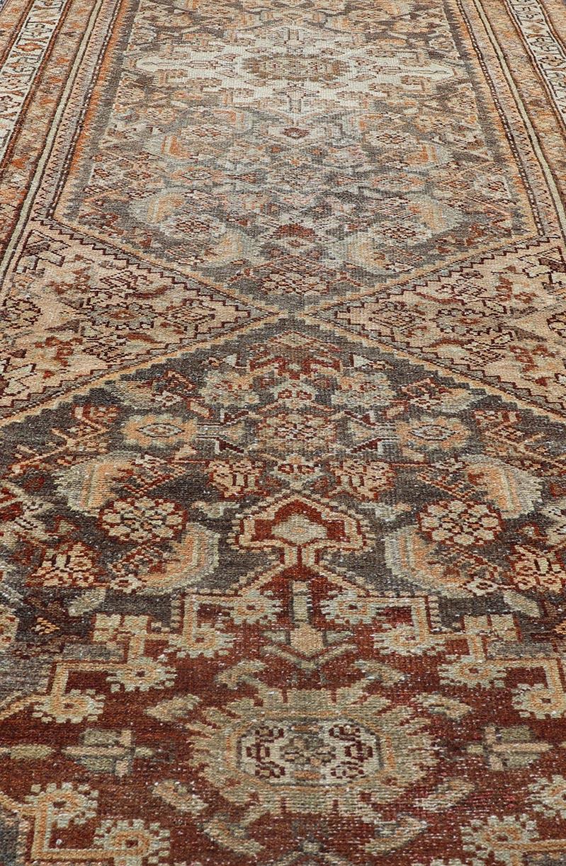 Antique Persian Malayer Runner with All-Over Sub-Geometric Medallion Design For Sale 1