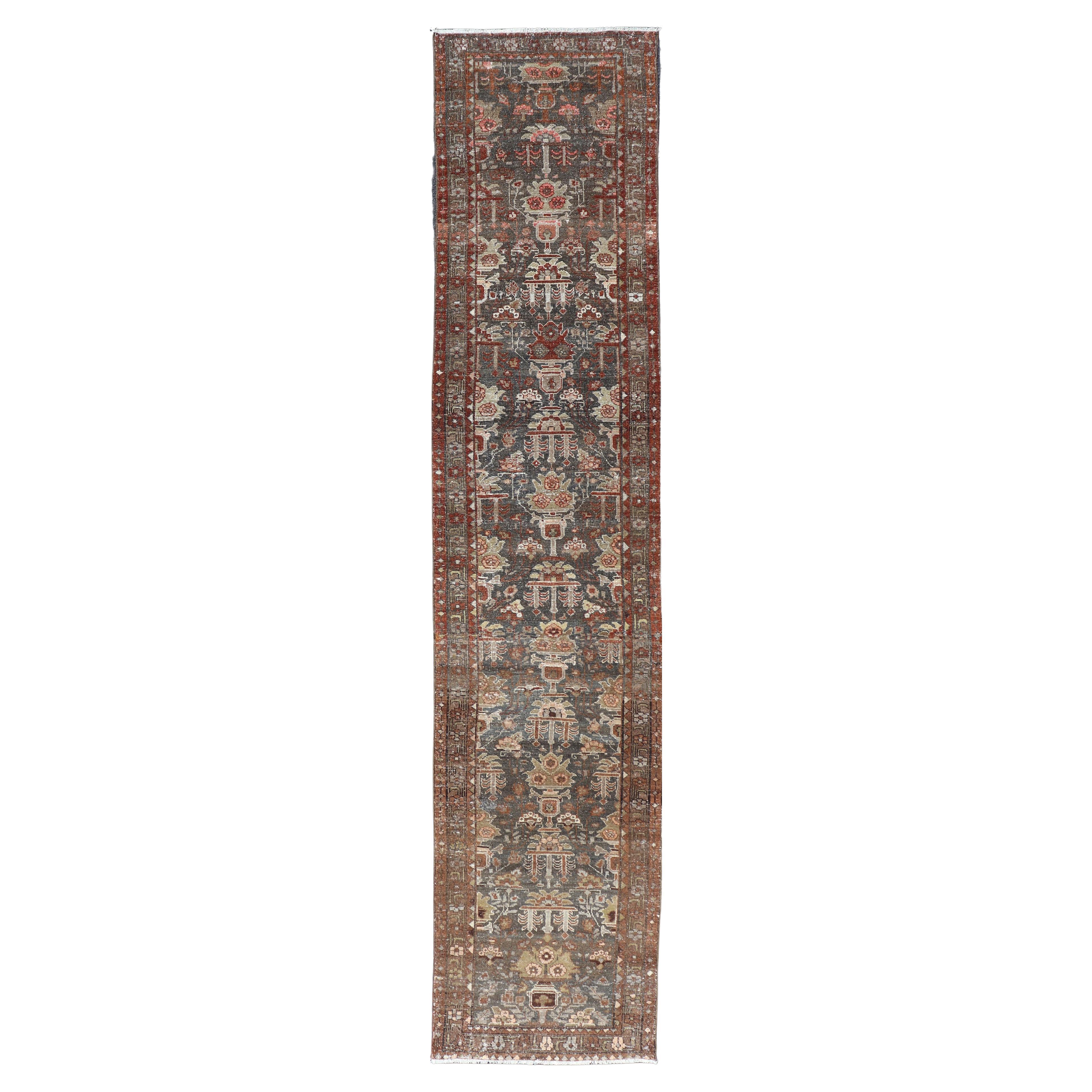 Antico runner persiano Malayer con design a medaglioni 2'9 x 14'3