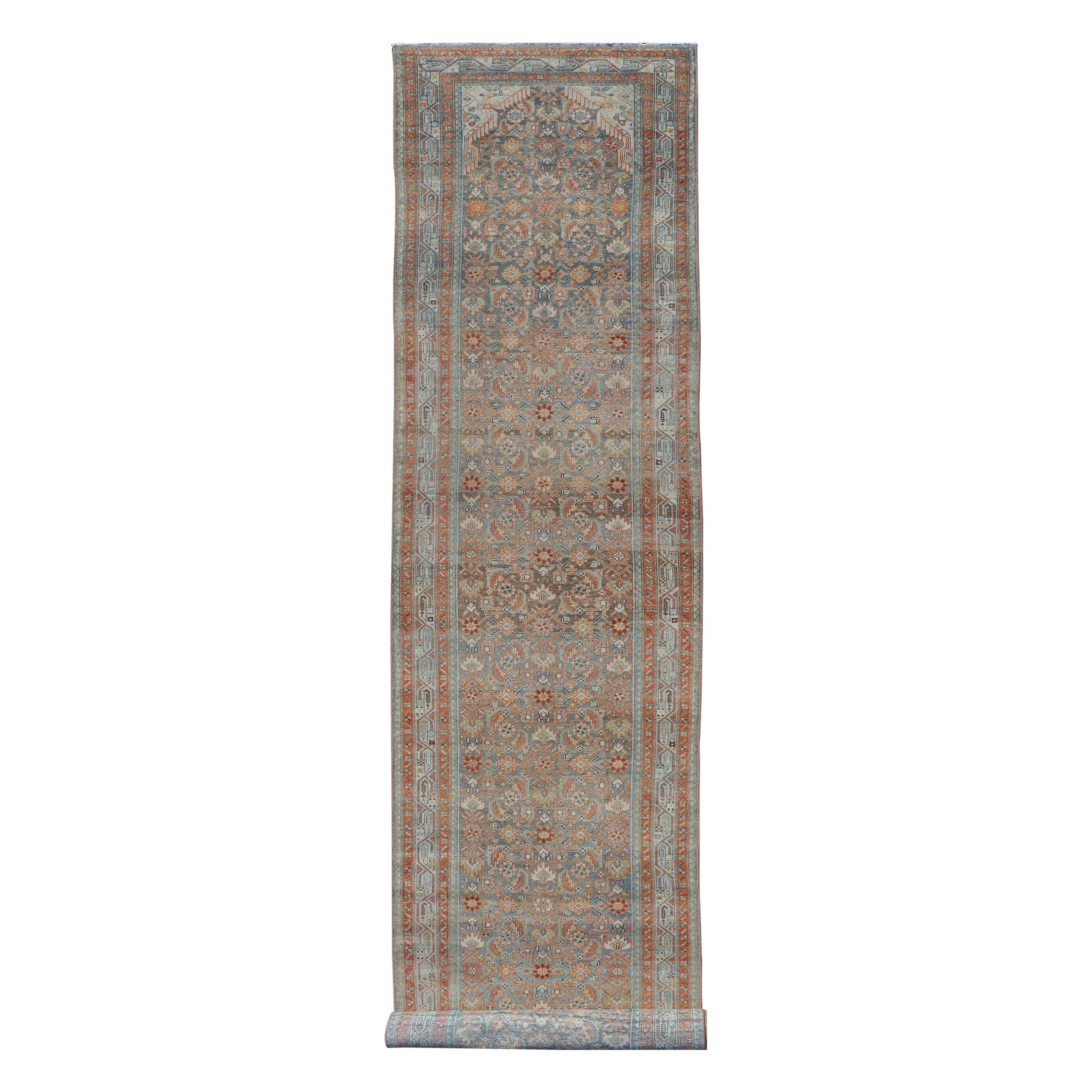 Antike persische Malayer Läufer mit Allover-Motiven in Soft Blue Field 3
4 x17
0 im Angebot