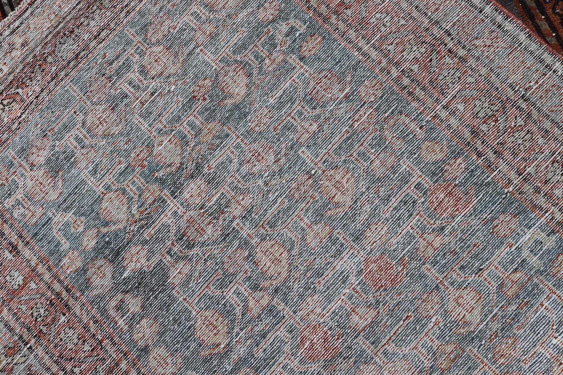 Antiker persischer Malayer-Läufer aus Persien mit blauem Feld und Blumenmuster 2'10