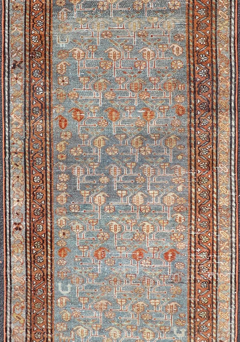 Antiker persischer Malayer-Läufer aus Persien mit blauem Feld und Blumenmuster 2'10