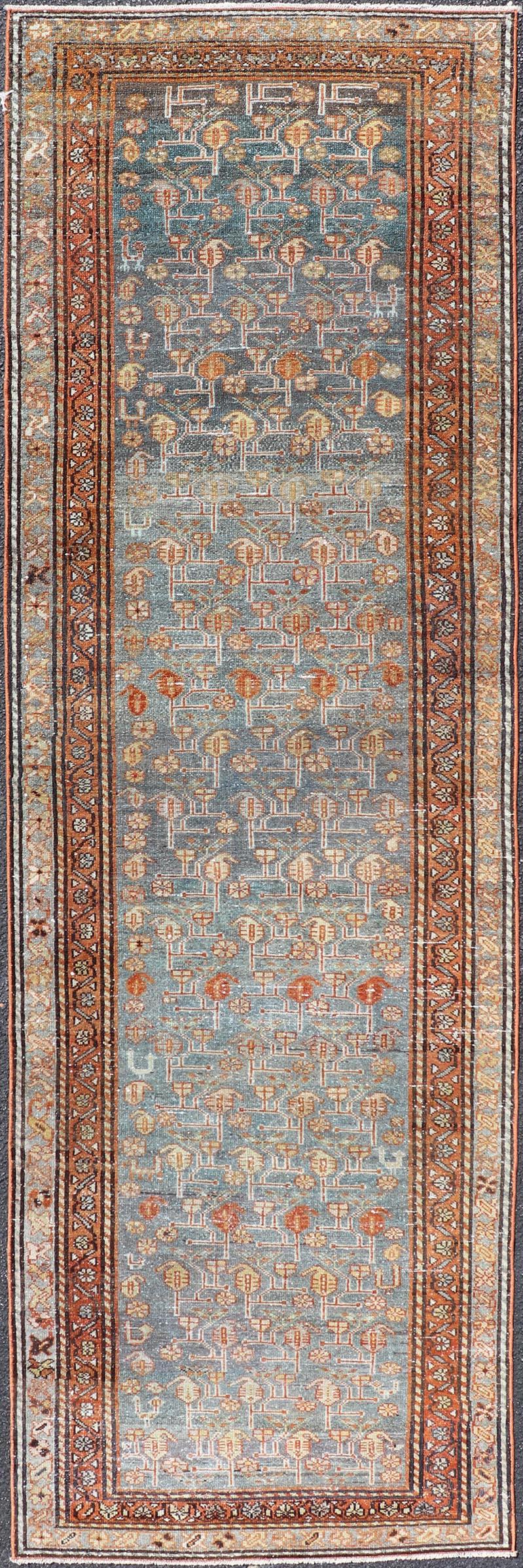 Antique Persian Malayer Runner with Blue Field and Floral Design 2'10" x 9'3"