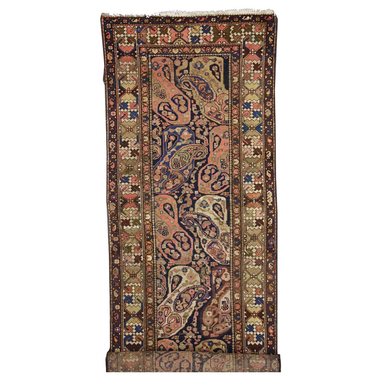 Antiker persischer Malayer-Läufer mit Boteh-Design, extralanger Flur-Läufer im Angebot 3