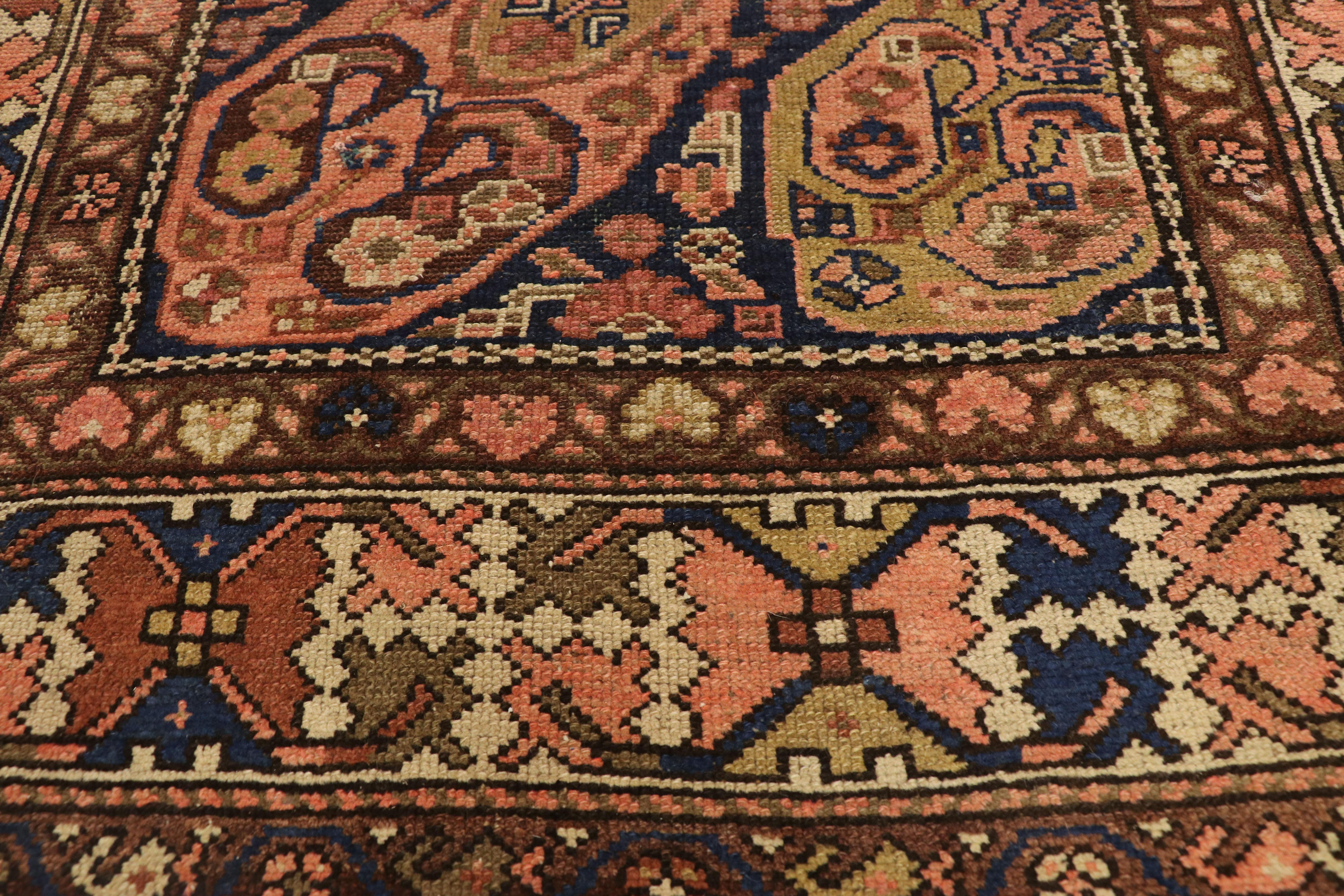 Antique Persian Malayer Runner with Boteh Design, Extra-Long Hallway Runner In Good Condition For Sale In Dallas, TX