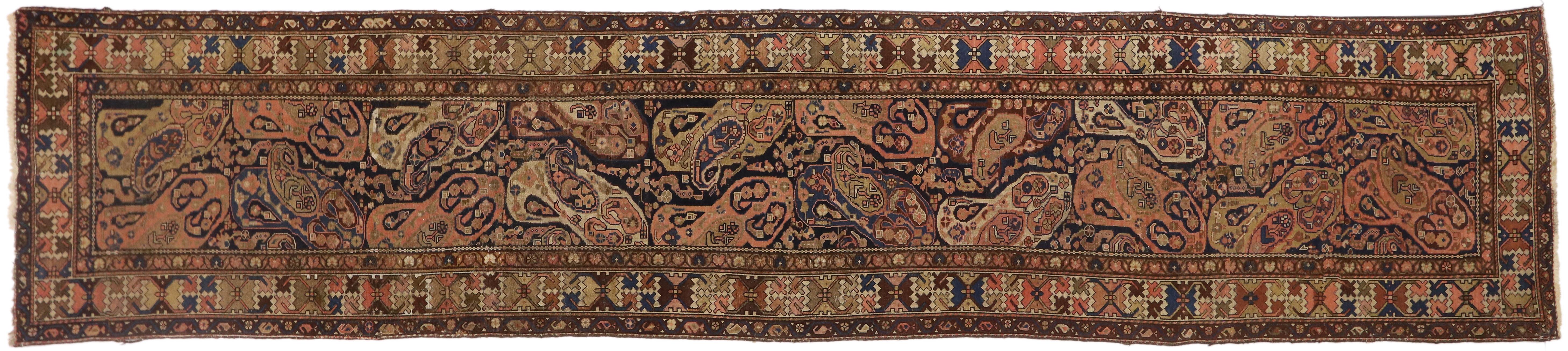 Antique Persian Malayer Runner with Boteh Design, Extra-Long Hallway Runner For Sale 3