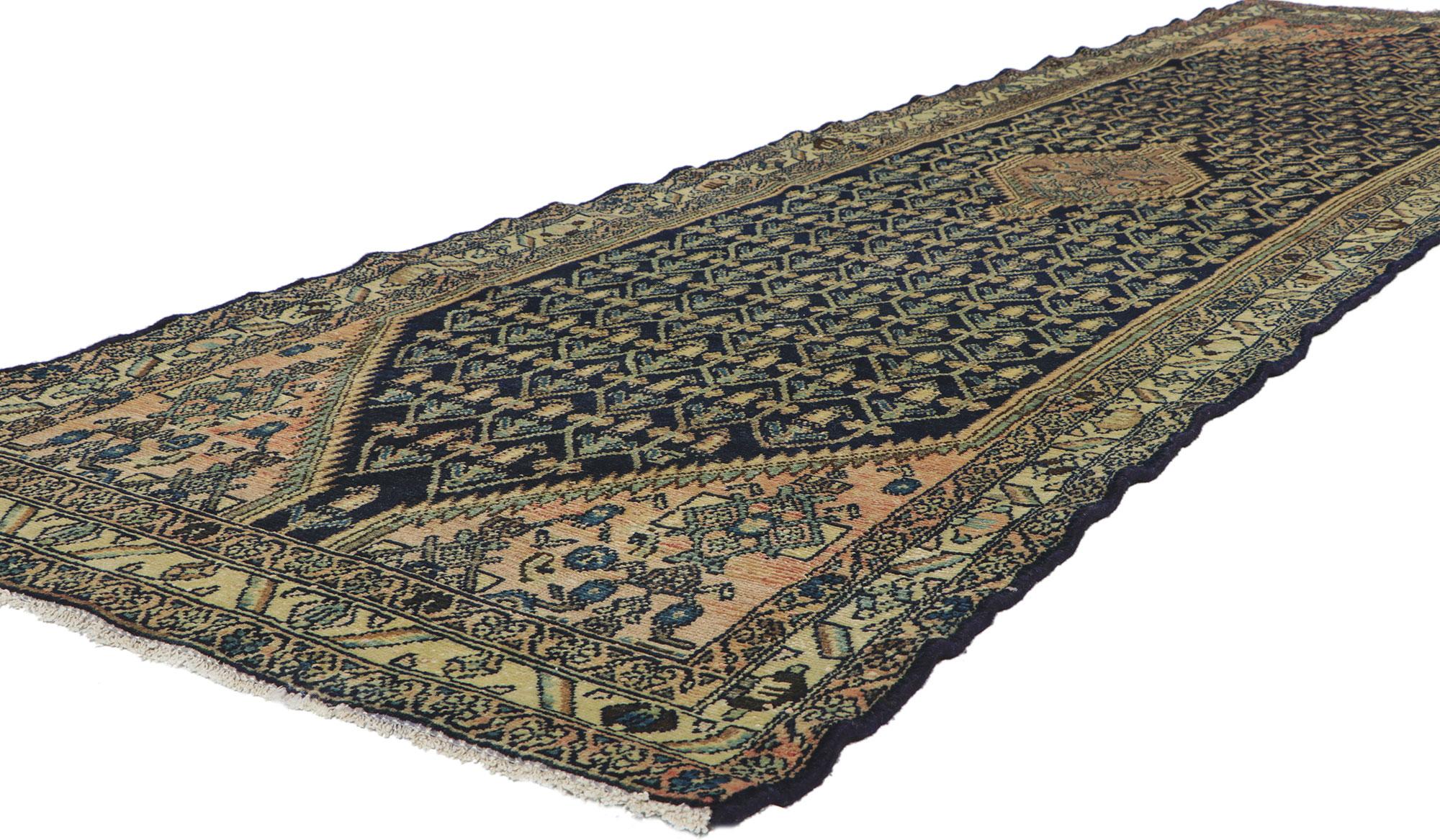 61058 antique Persian Malayer Runner with Boteh design, 03'02 x 11'05.