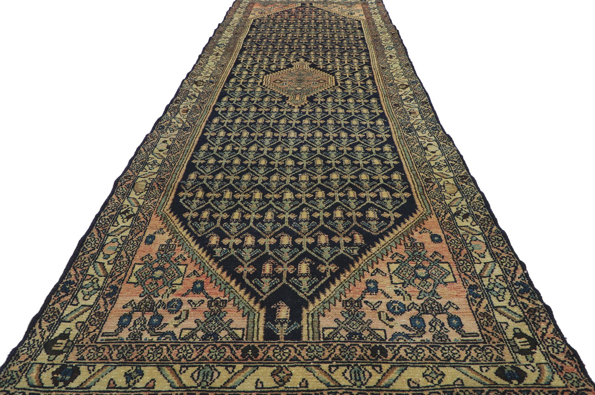 Antique Persian Malayer Runner with Boteh Design In Distressed Condition For Sale In Dallas, TX