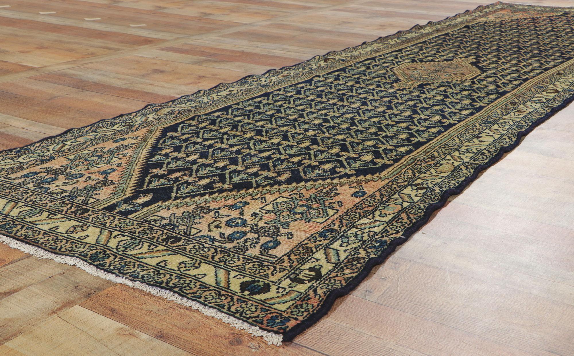 Wool Antique Persian Malayer Runner with Boteh Design For Sale