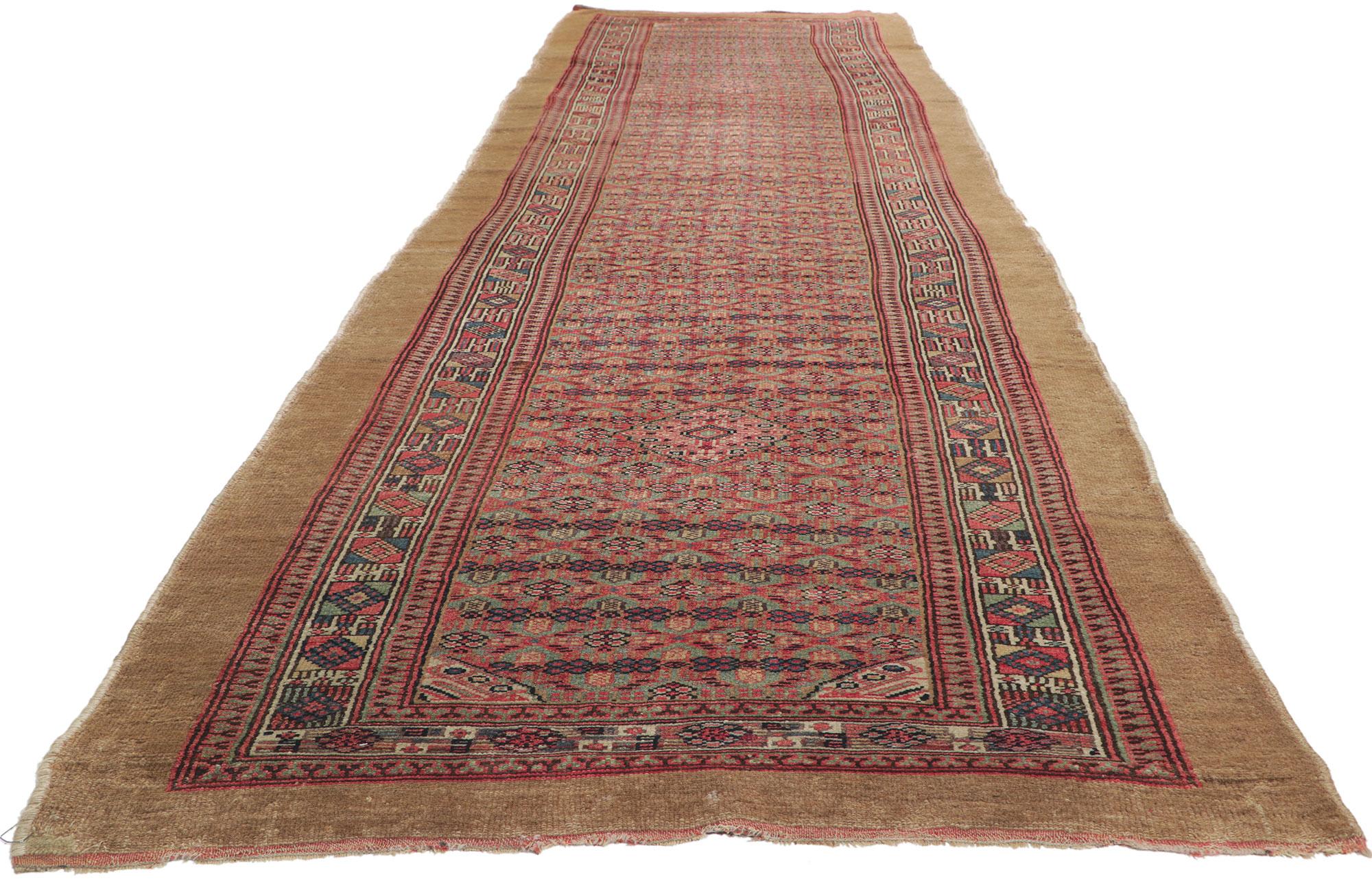 Hand-Knotted Antique Persian Malayer Runner with Camel Hair For Sale