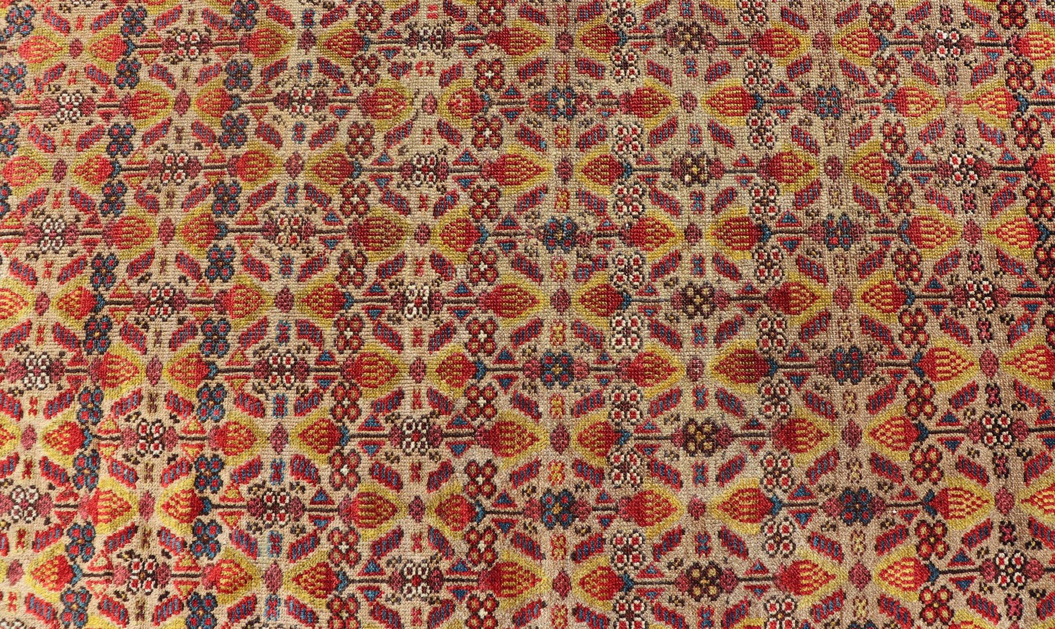 20ième siècle Tapis de couloir persan ancien Malayer à motifs floraux rouge, or et bleu 3'10