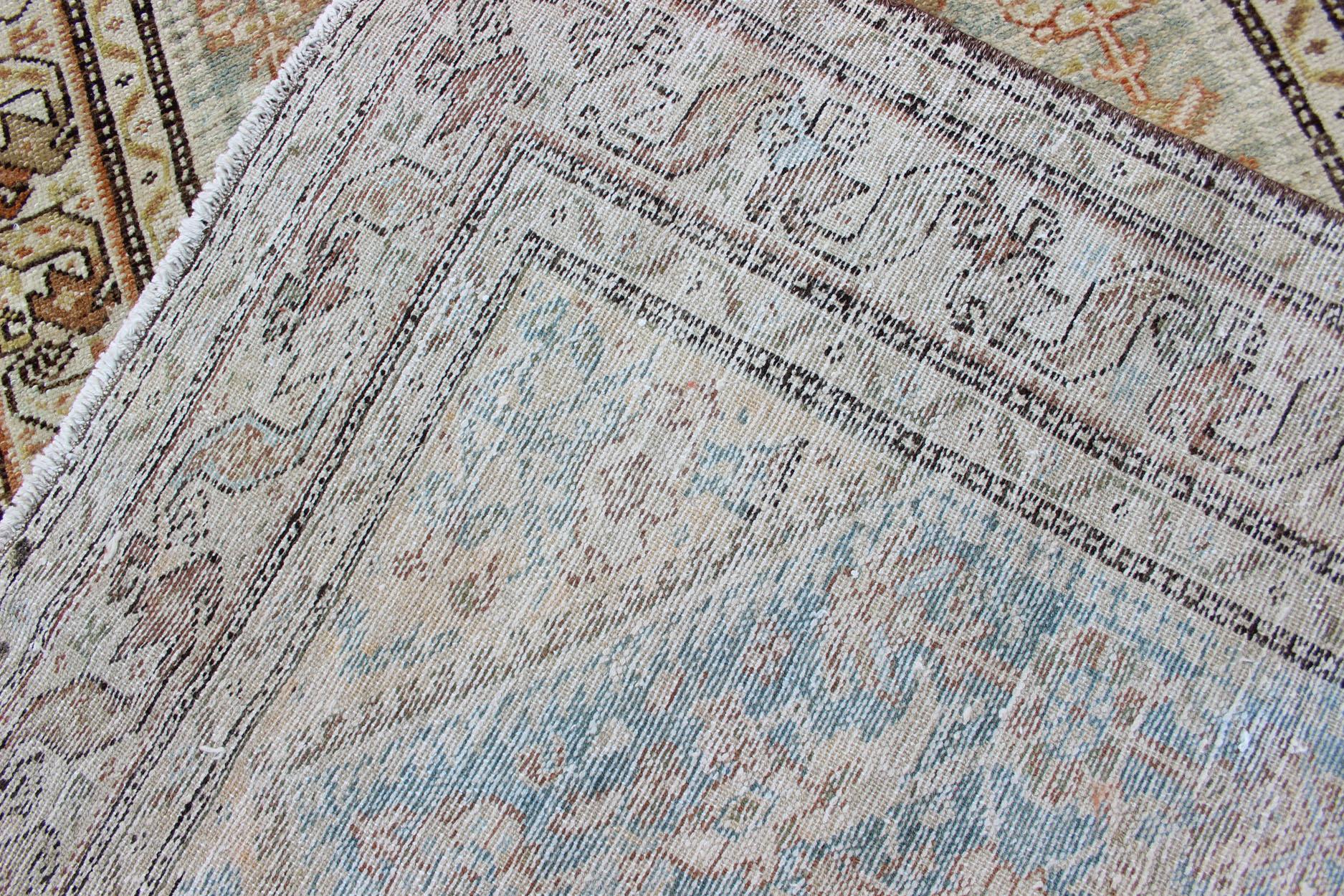 Antique Persian Malayer Runner with Geometric All-Over Design in Light Blue For Sale 7