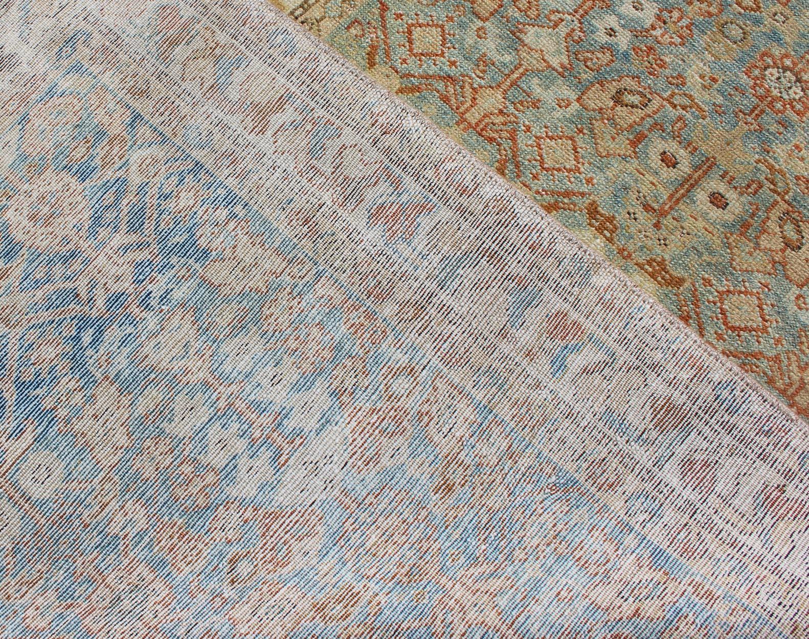 Antique Persian Malayer Runner with Geometric All-Over Design in Light Blue In Good Condition For Sale In Atlanta, GA