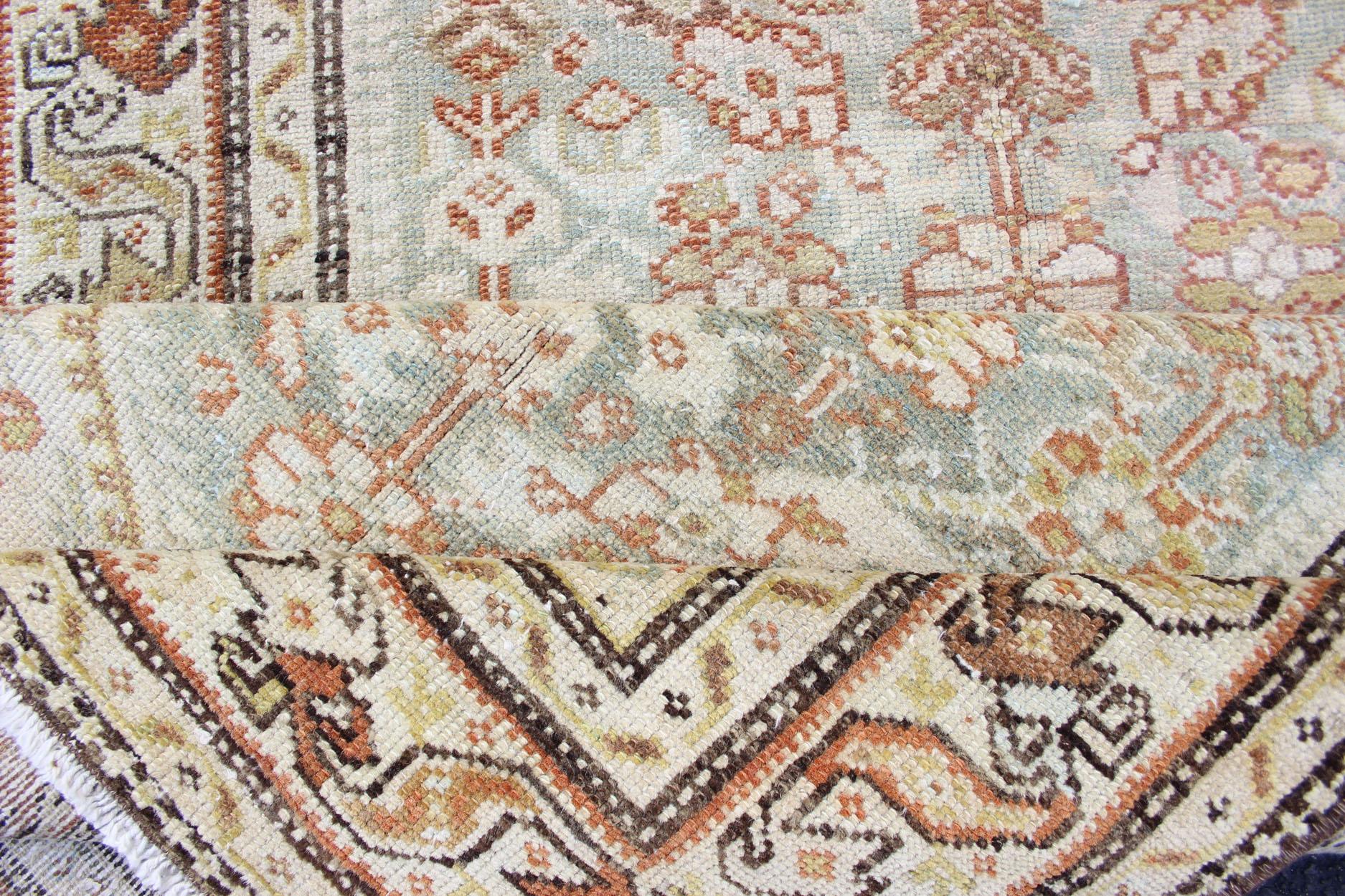 20th Century Antique Persian Malayer Runner with Geometric All-Over Design in Light Blue For Sale