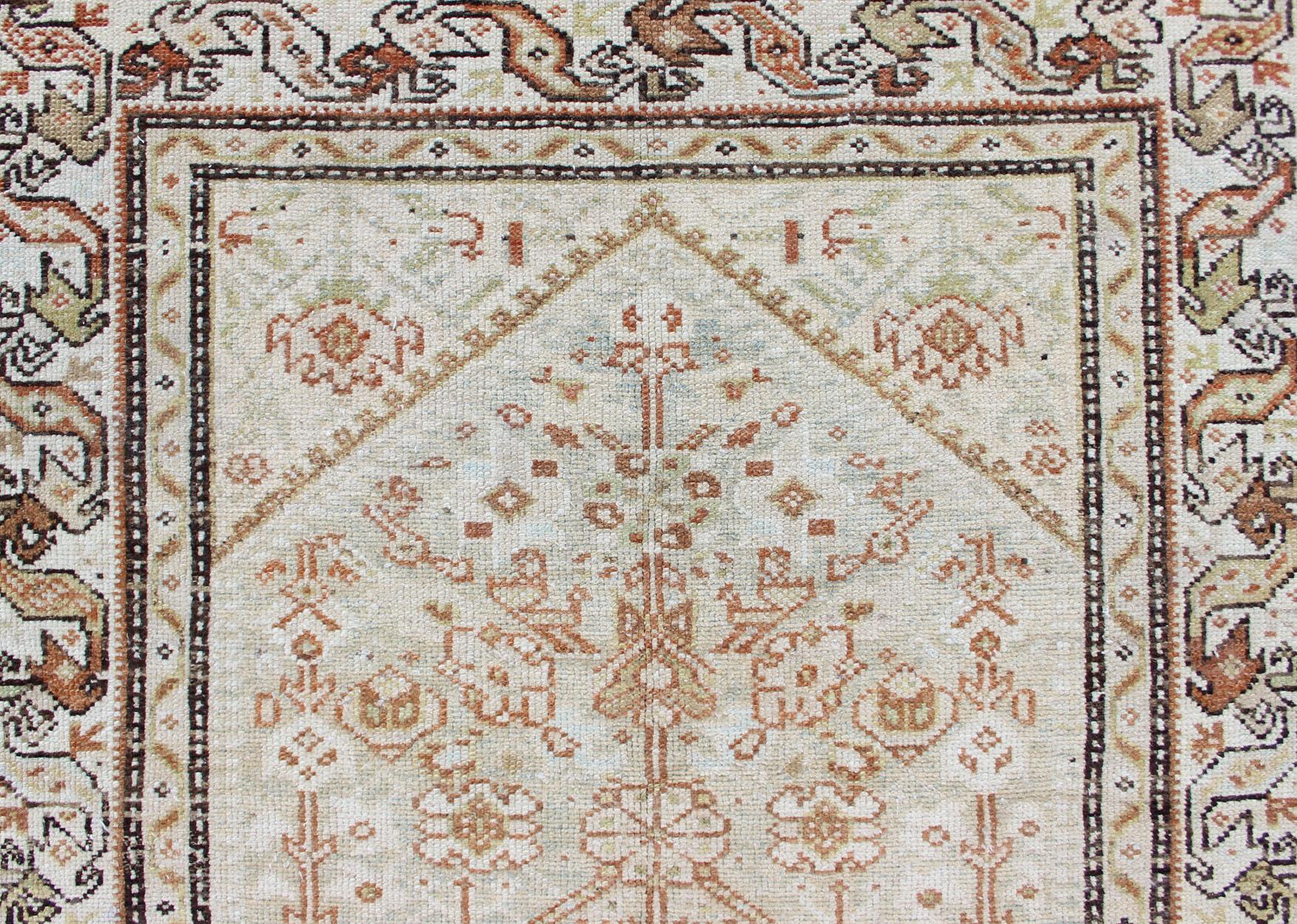 Antique Persian Malayer Runner with Geometric All-Over Design in Light Blue For Sale 1