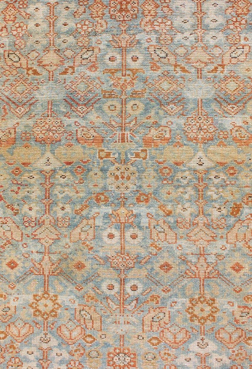 Tapis persan antique Malayer avec motif géométrique sur toute la surface en bleu clair en vente 1