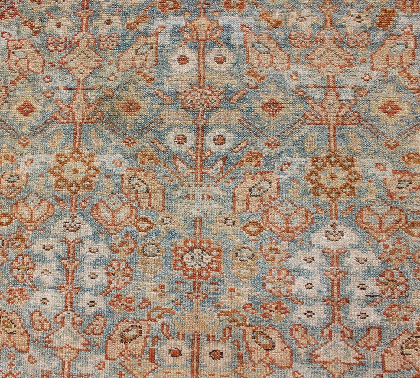 Tapis persan antique Malayer avec motif géométrique sur toute la surface en bleu clair en vente 2
