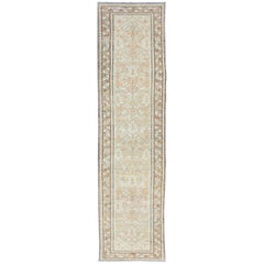 Antique Persian Malayer Runner with Geometric All-Over Design in Light Blue