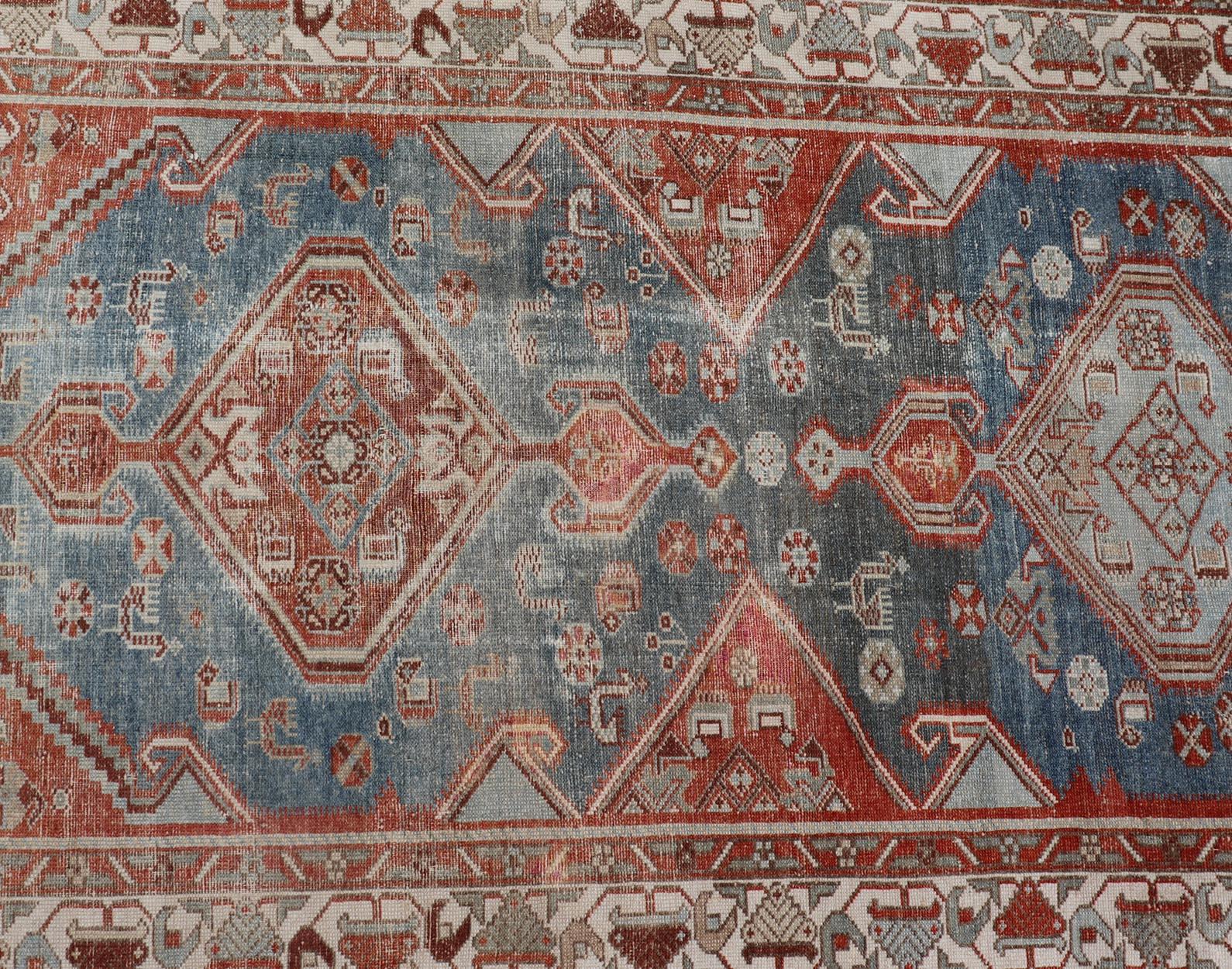 Antique Persian Malayer Runner with Geometric Medallion Design For Sale 4
