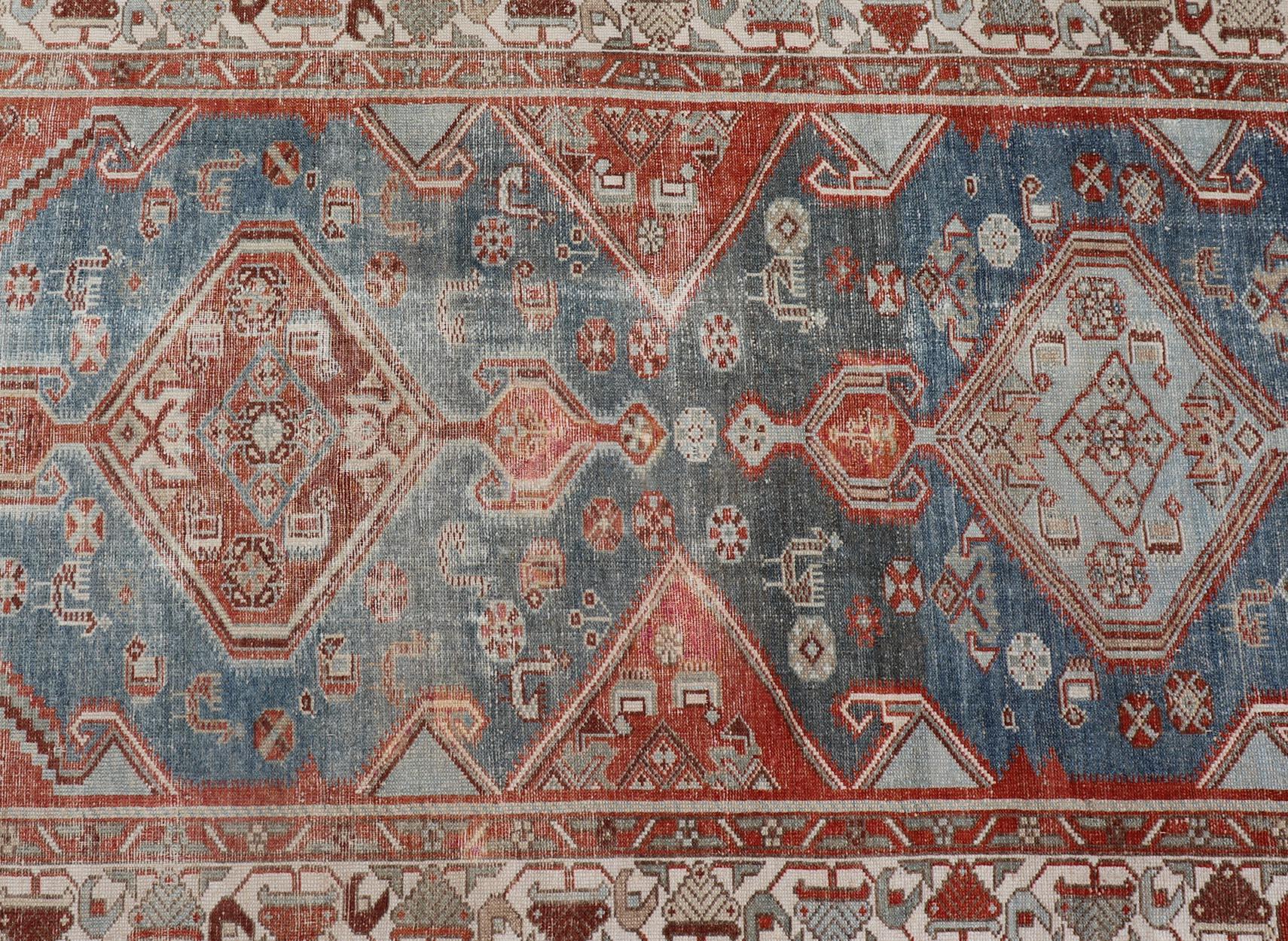 Antique Persian Malayer Runner with Geometric Medallion Design For Sale 5