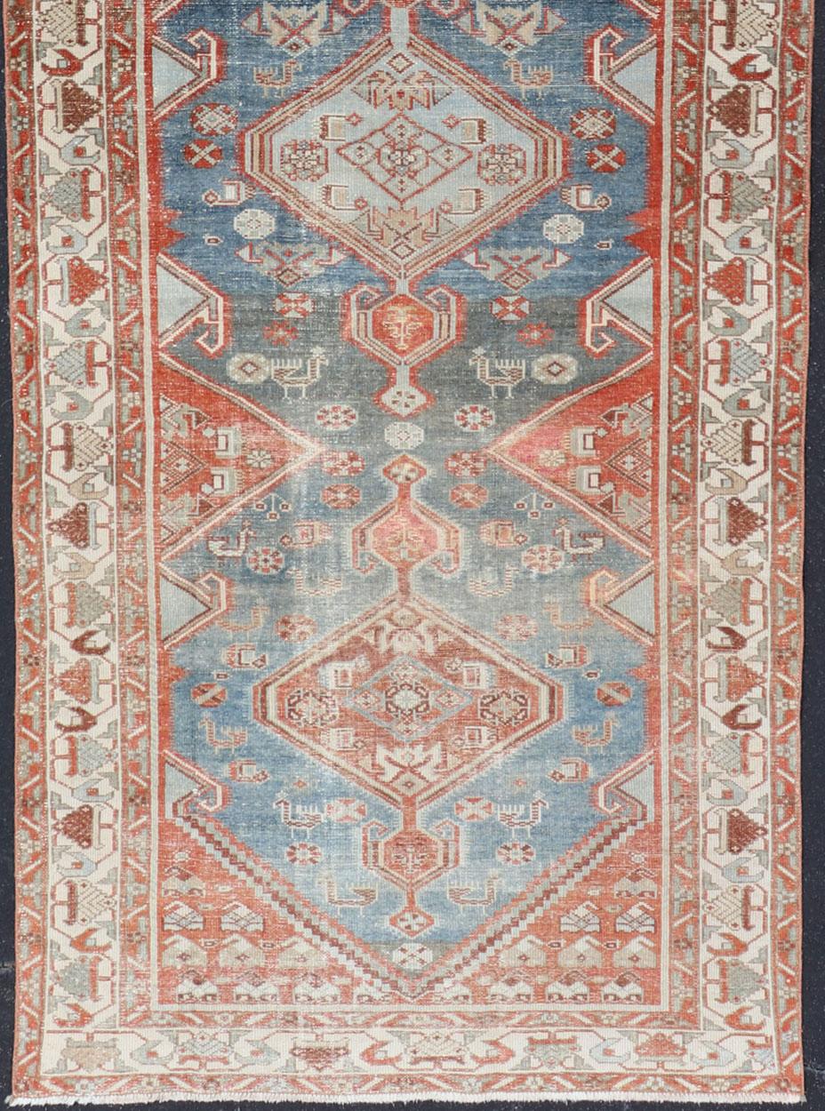 Antique Persian Malayer Runner with Geometric Medallion Design In Good Condition For Sale In Atlanta, GA