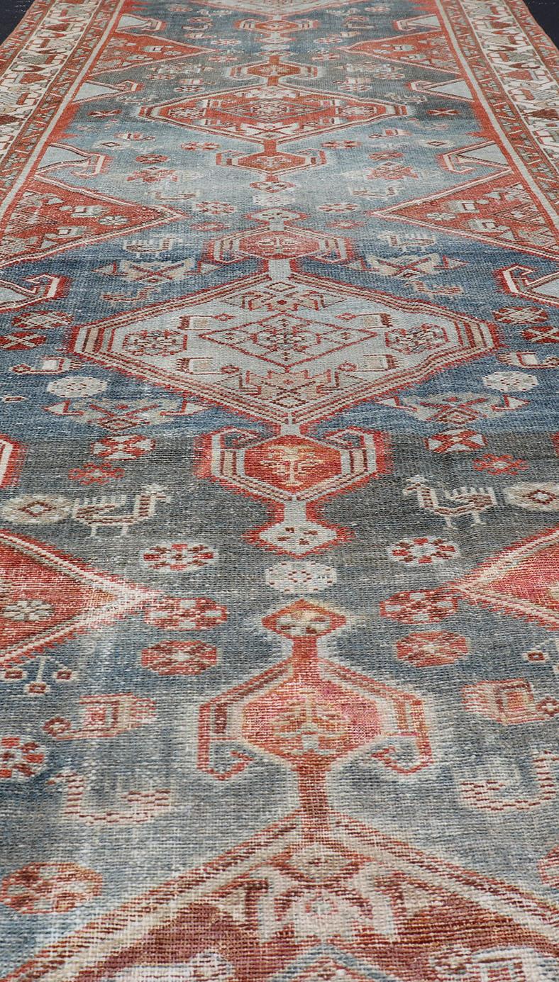 Wool Antique Persian Malayer Runner with Geometric Medallion Design For Sale