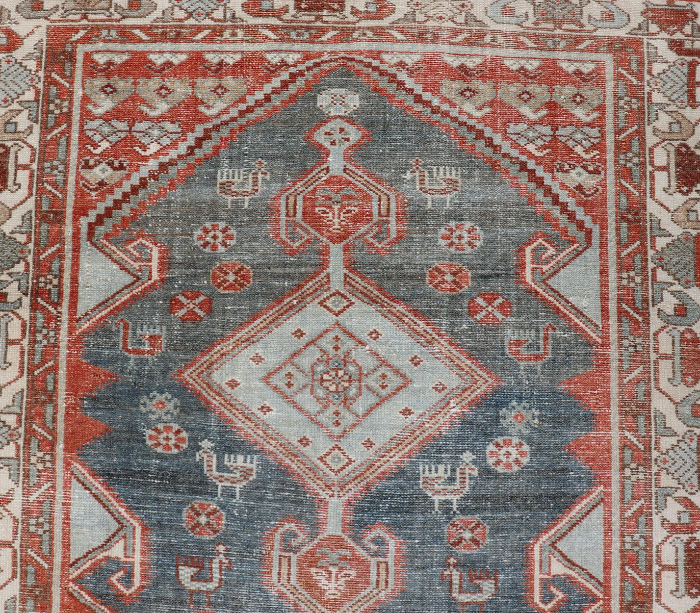 Antique Persian Malayer Runner with Geometric Medallion Design For Sale 1
