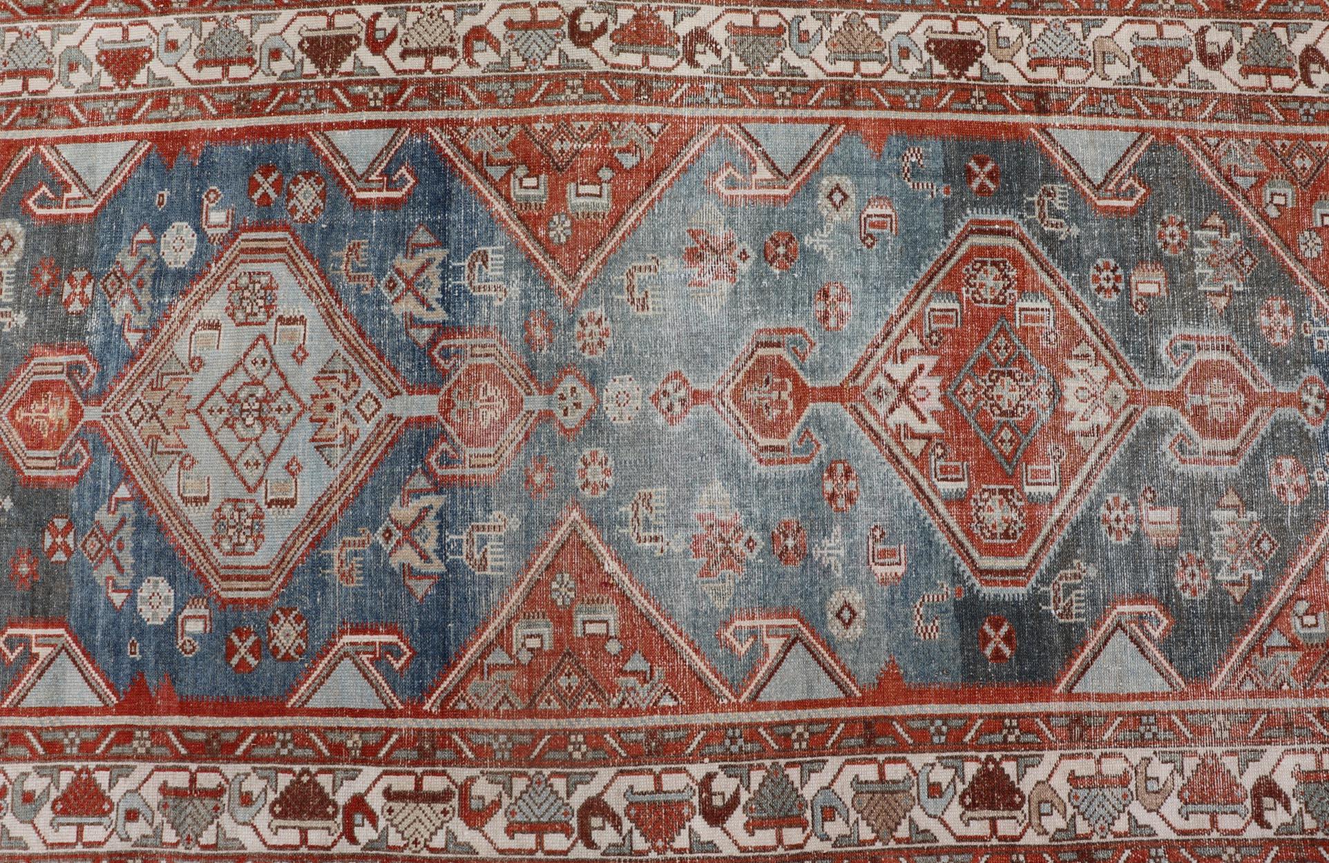 Antique Persian Malayer Runner with Geometric Medallion Design For Sale 3
