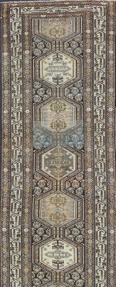 Antique Persian Malayer Runner with Geometric Medallions 3'3"X15'9"