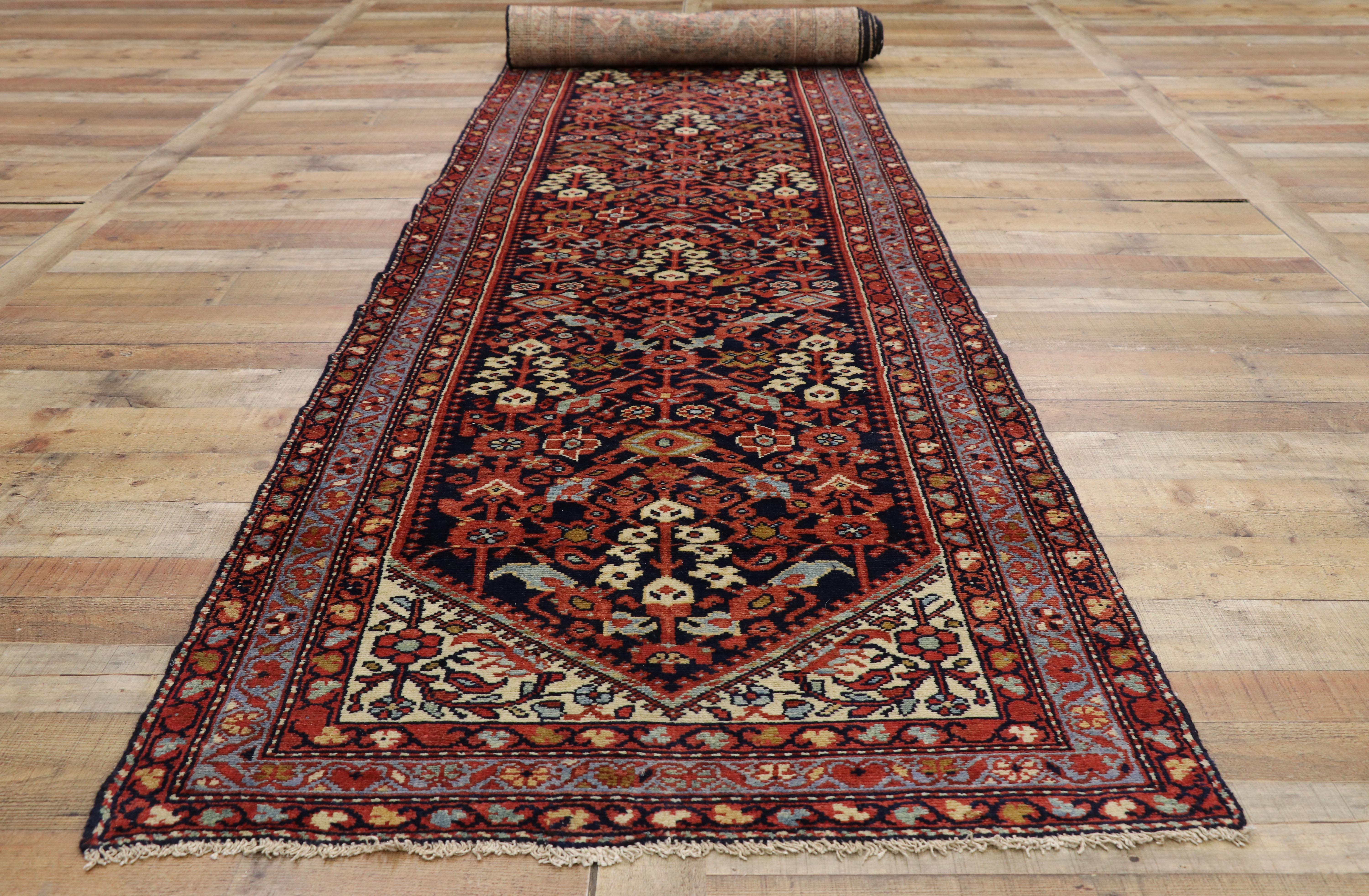 Antico runner persiano Malayer con fiore Guli Hinnai, runner per corridoio lungo in vendita 6