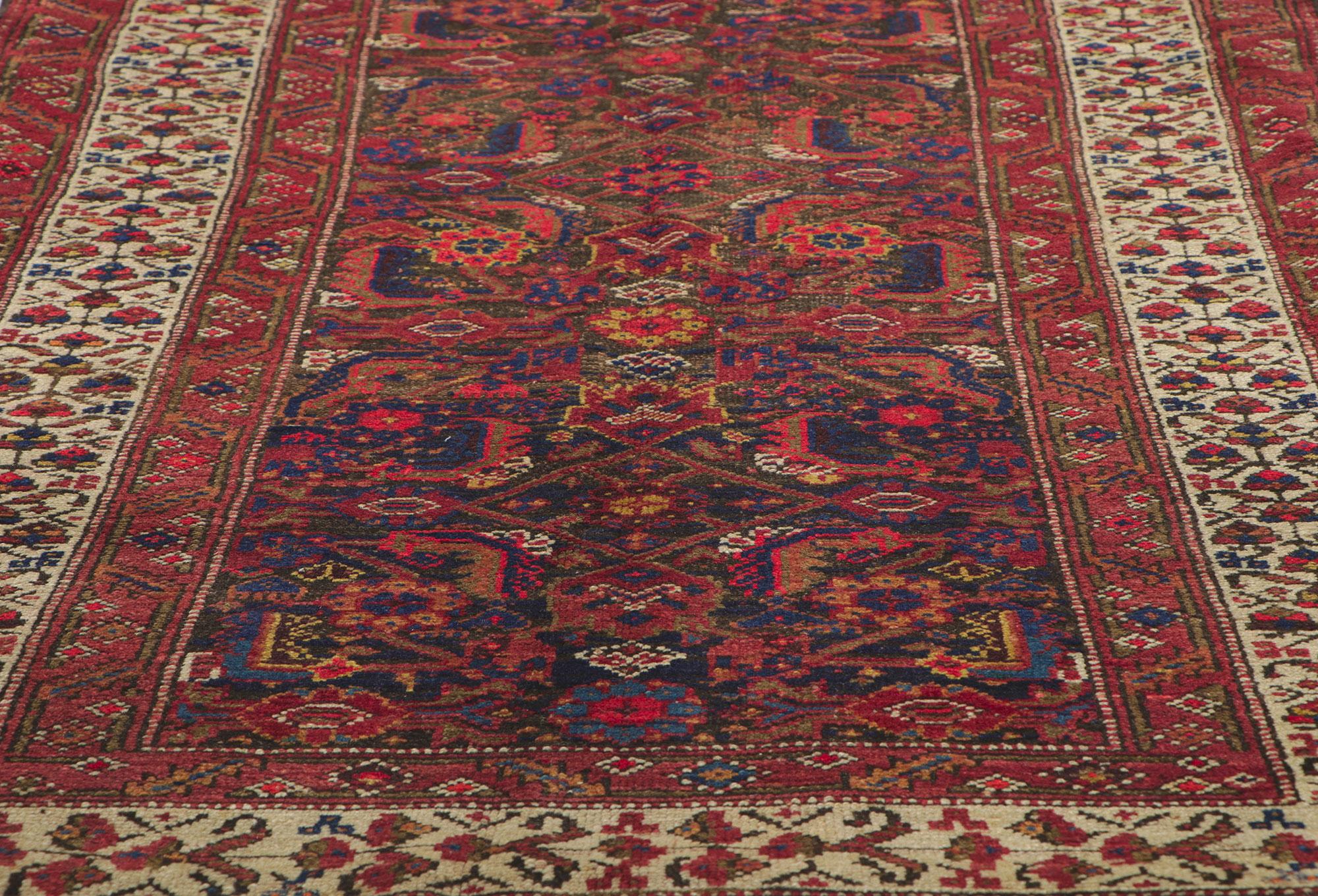 Noué à la main Tapis de couloir persan ancien Malayer avec motif Herati en vente