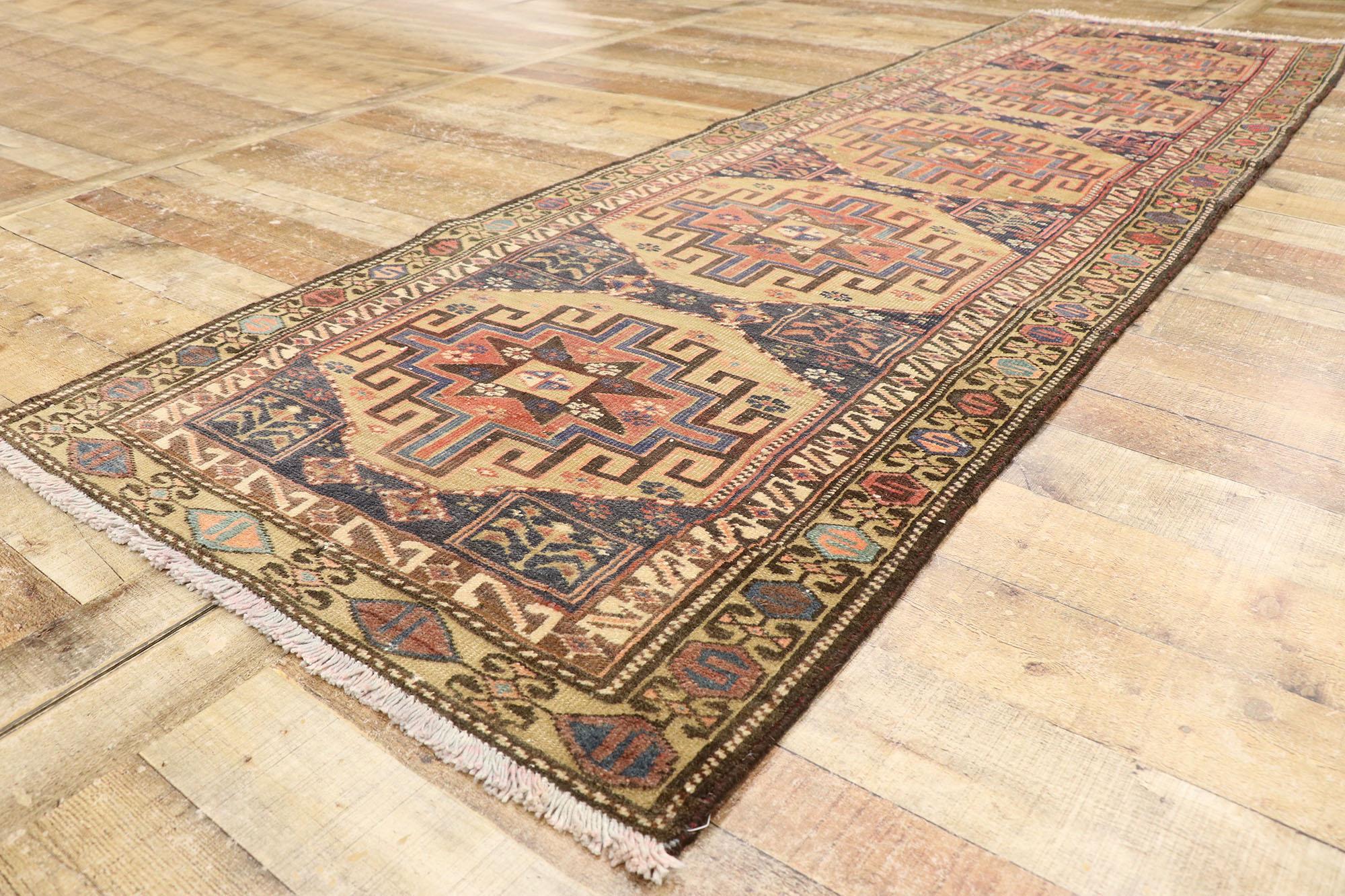 Wool Antique Persian Malayer Runner with Masculine Tribal Style For Sale