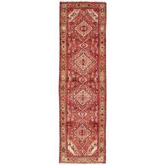 Vintage Persian Malayer Runner with Medallion Design in Beautiful Red and Khaki