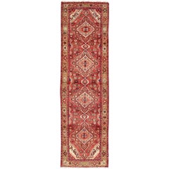 Antique Persian Malayer Runner with Medallion Design in Beautiful Red and Khaki