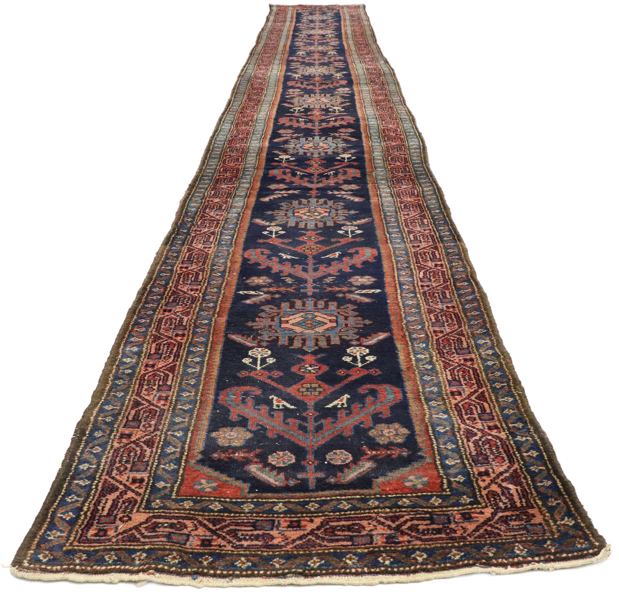 Hand-Knotted Antique Persian Malayer Runner with Mid-Century Modern Style, Extra-Long Runner