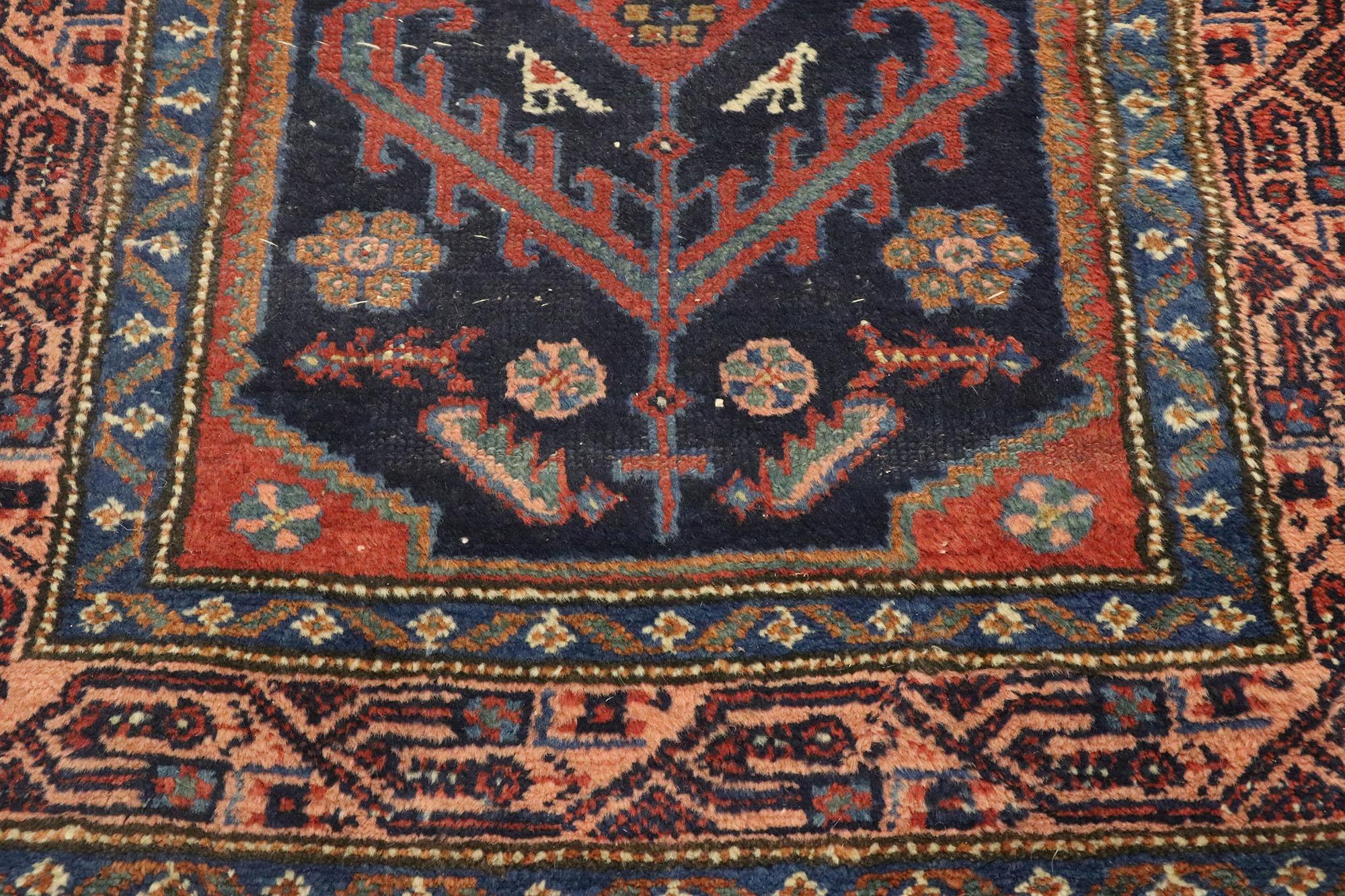 Antique Persian Malayer Runner with Mid-Century Modern Style, Extra-Long Runner In Distressed Condition In Dallas, TX