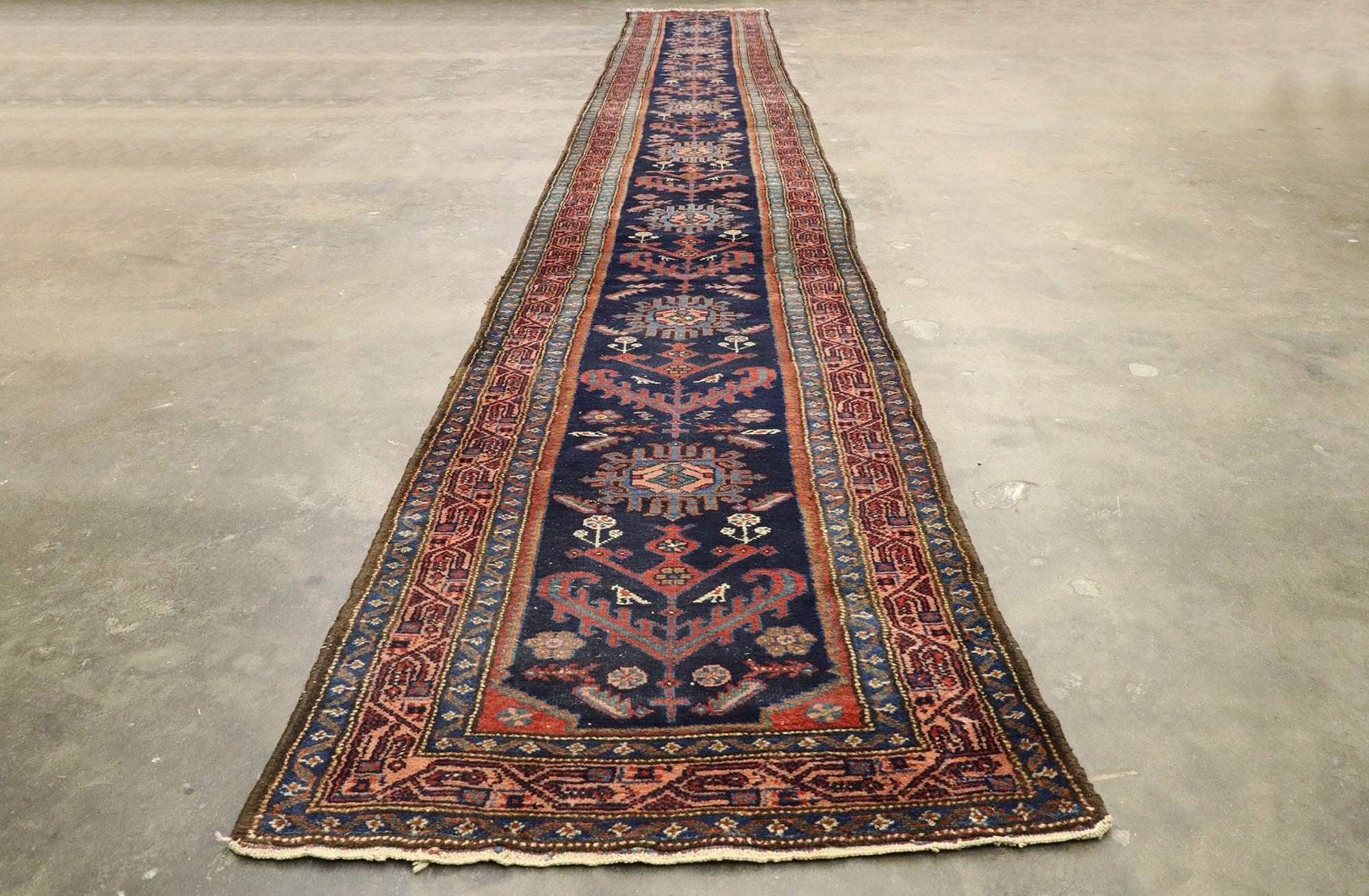 Antique Persian Malayer Runner with Mid-Century Modern Style, Extra-Long Runner 1