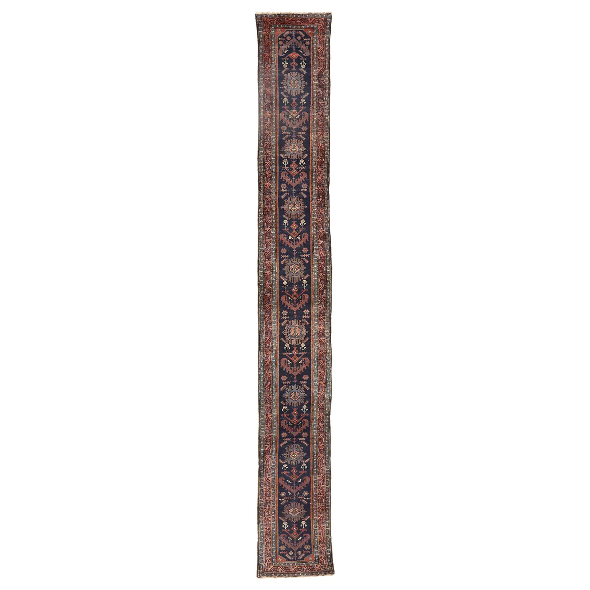 Antique Persian Malayer Runner with Mid-Century Modern Style, Extra-Long Runner