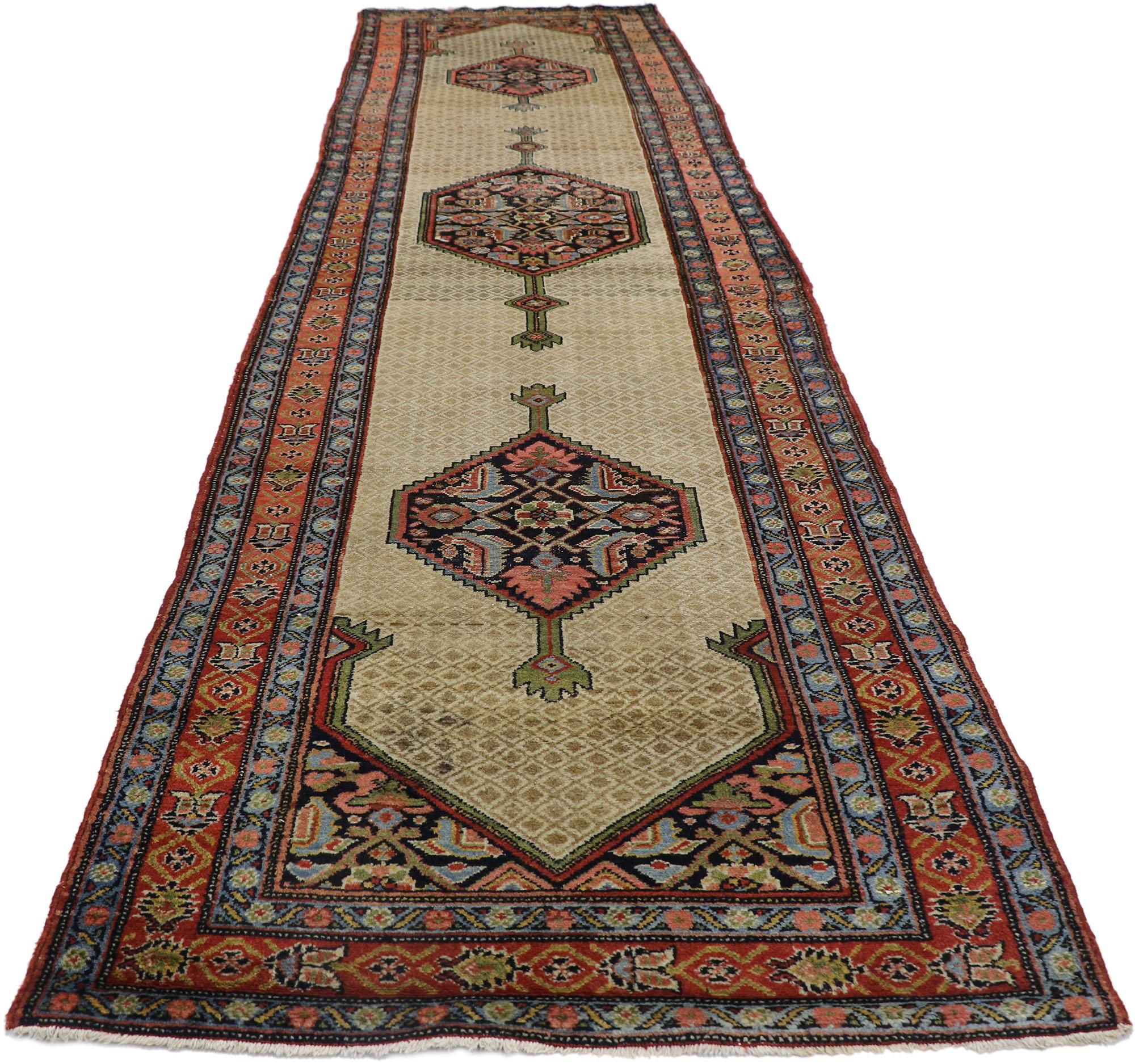 Hand-Knotted Antique Persian Malayer Runner with Modern Rustic English Style For Sale