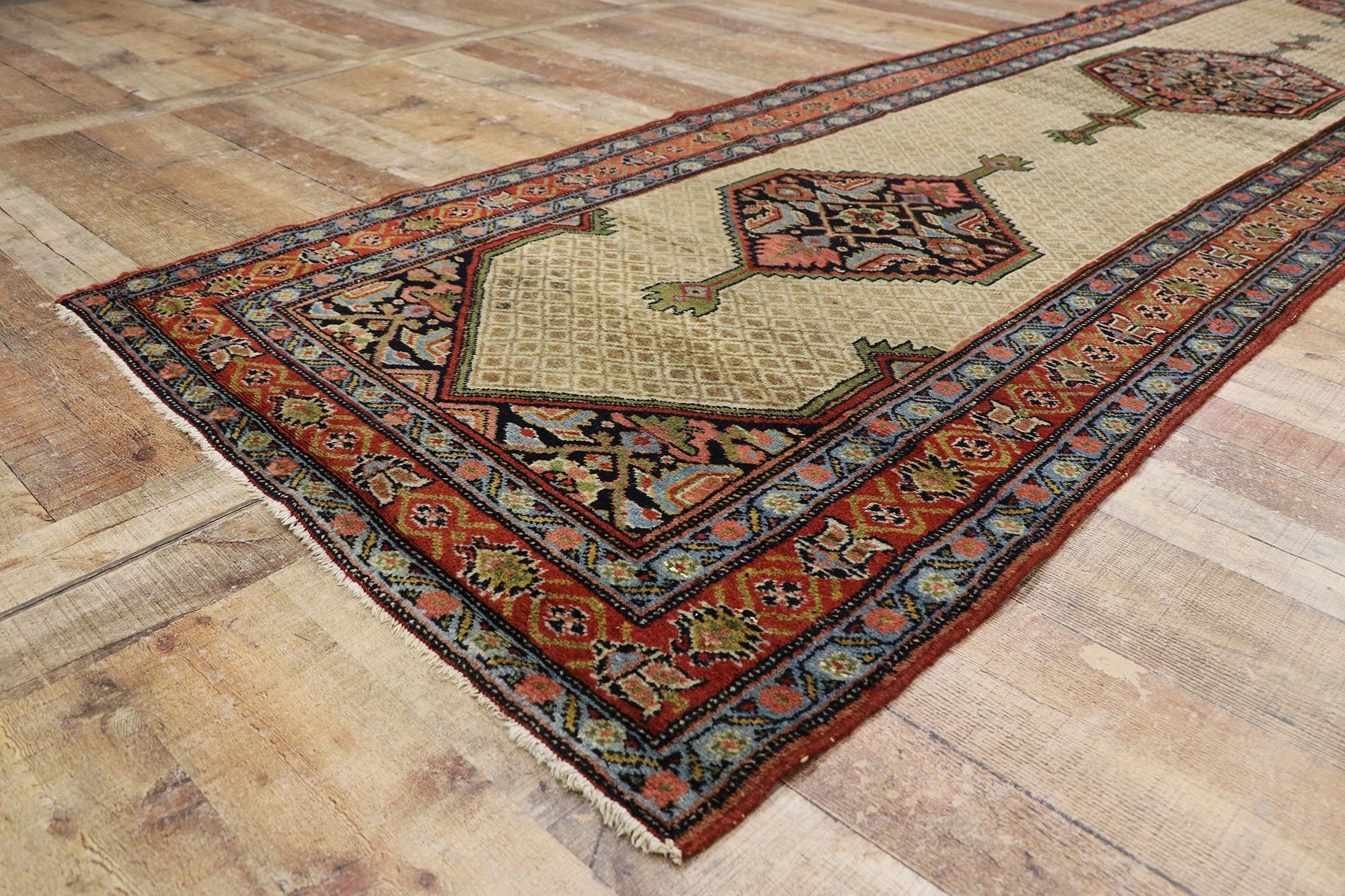 Wool Antique Persian Malayer Runner with Modern Rustic English Style For Sale