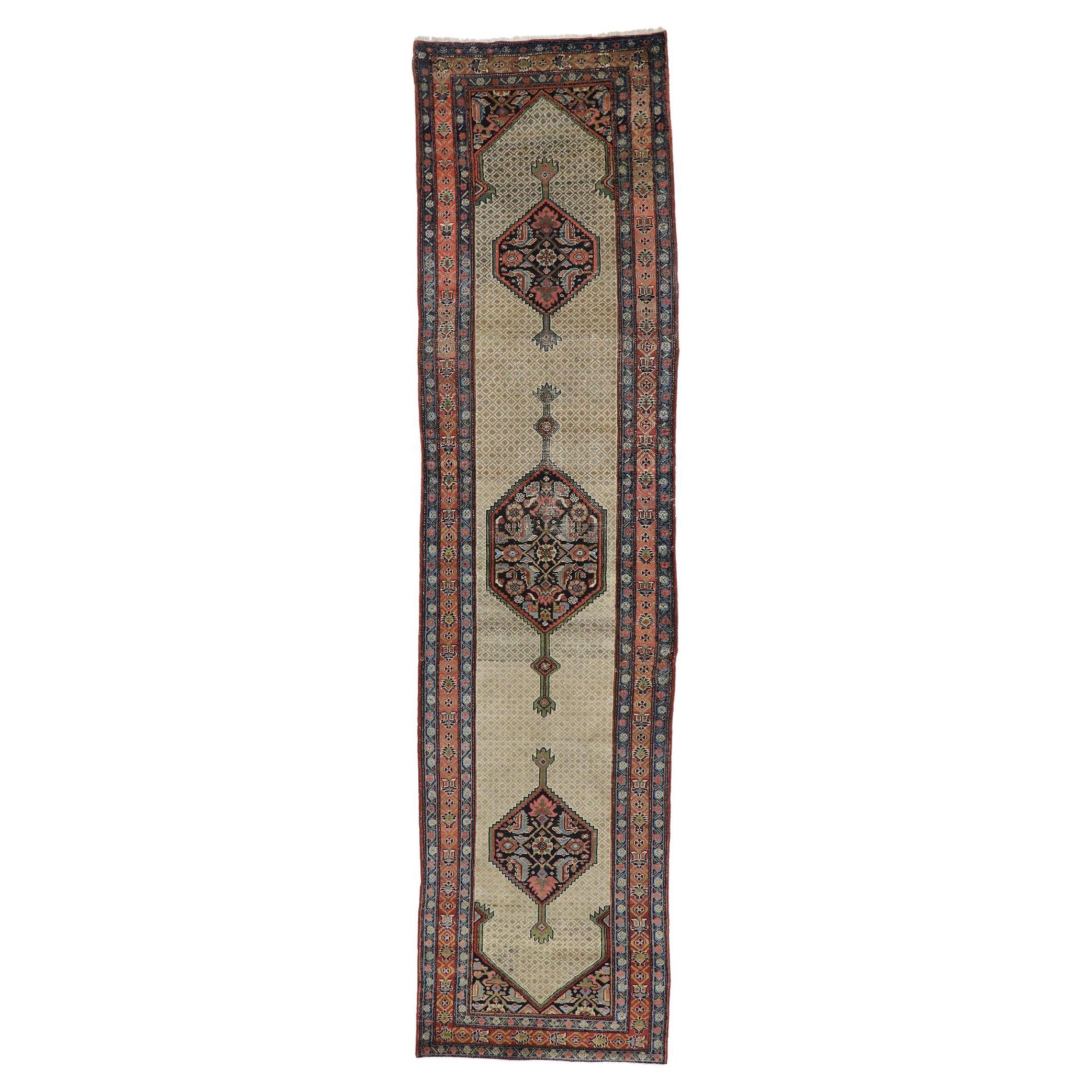 Antique Persian Malayer Runner with Modern Rustic English Style For Sale