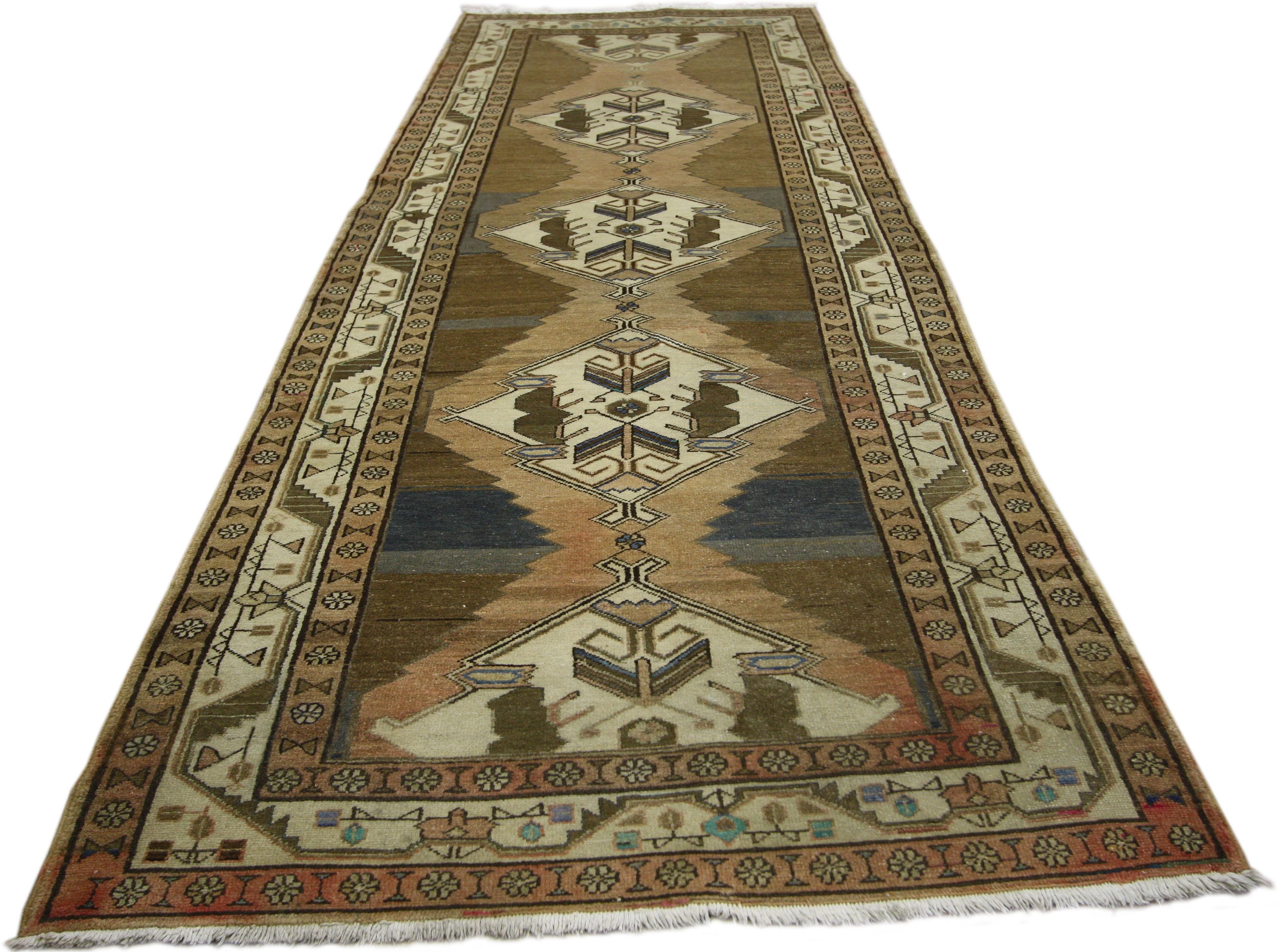 20th Century Antique Persian Malayer Runner with Modern Style in Neutral Colors For Sale