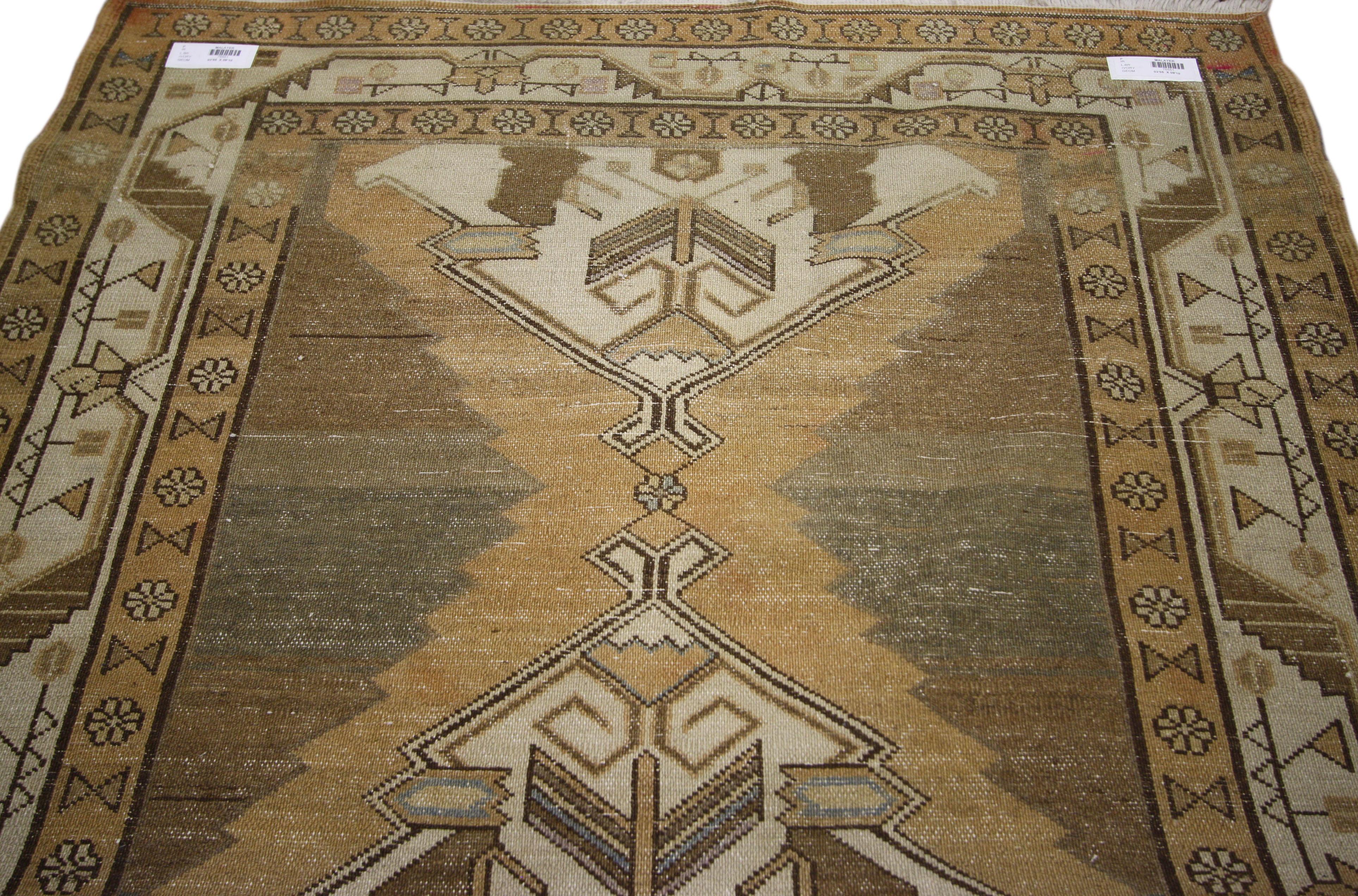 Wool Antique Persian Malayer Runner with Modern Style in Neutral Colors For Sale