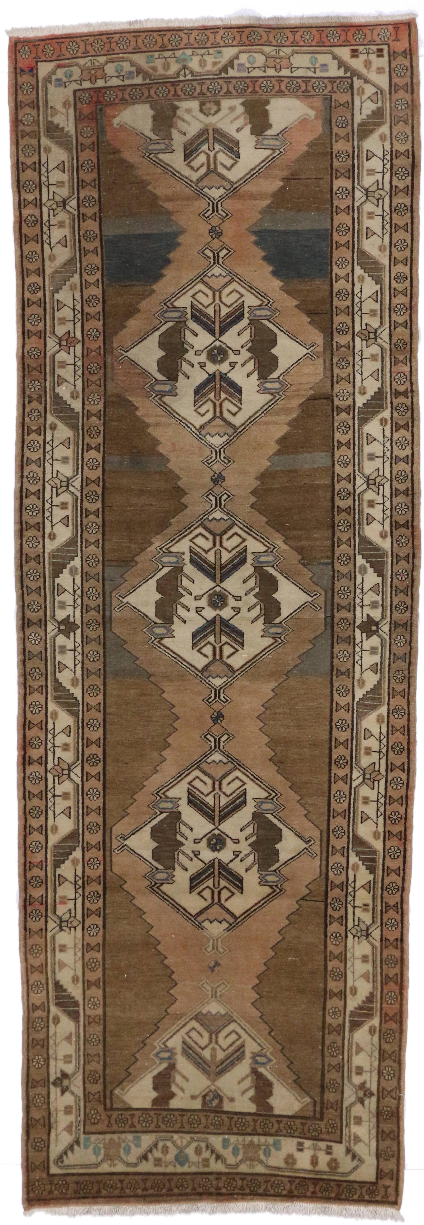 Antique Persian Malayer Runner with Modern Style in Neutral Colors For Sale 1