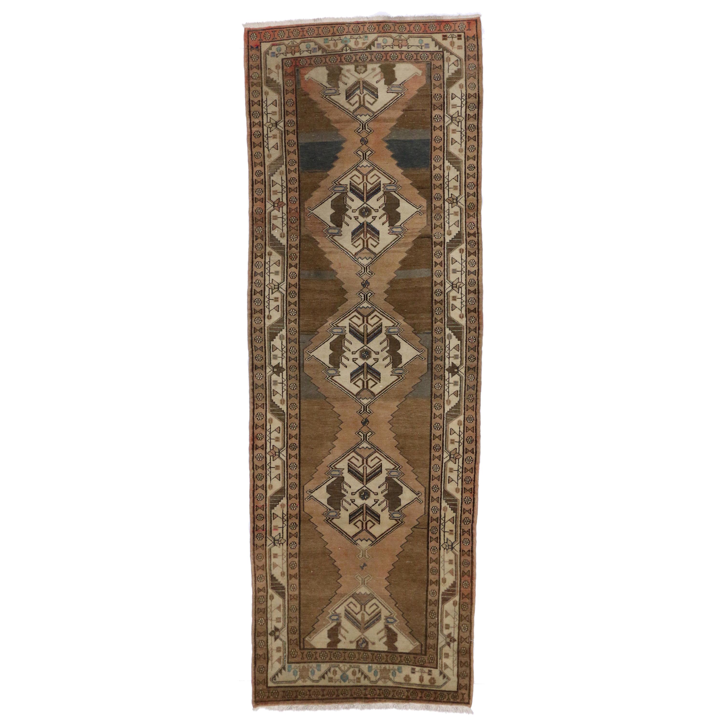 Antique Persian Malayer Runner with Modern Style in Neutral Colors For Sale
